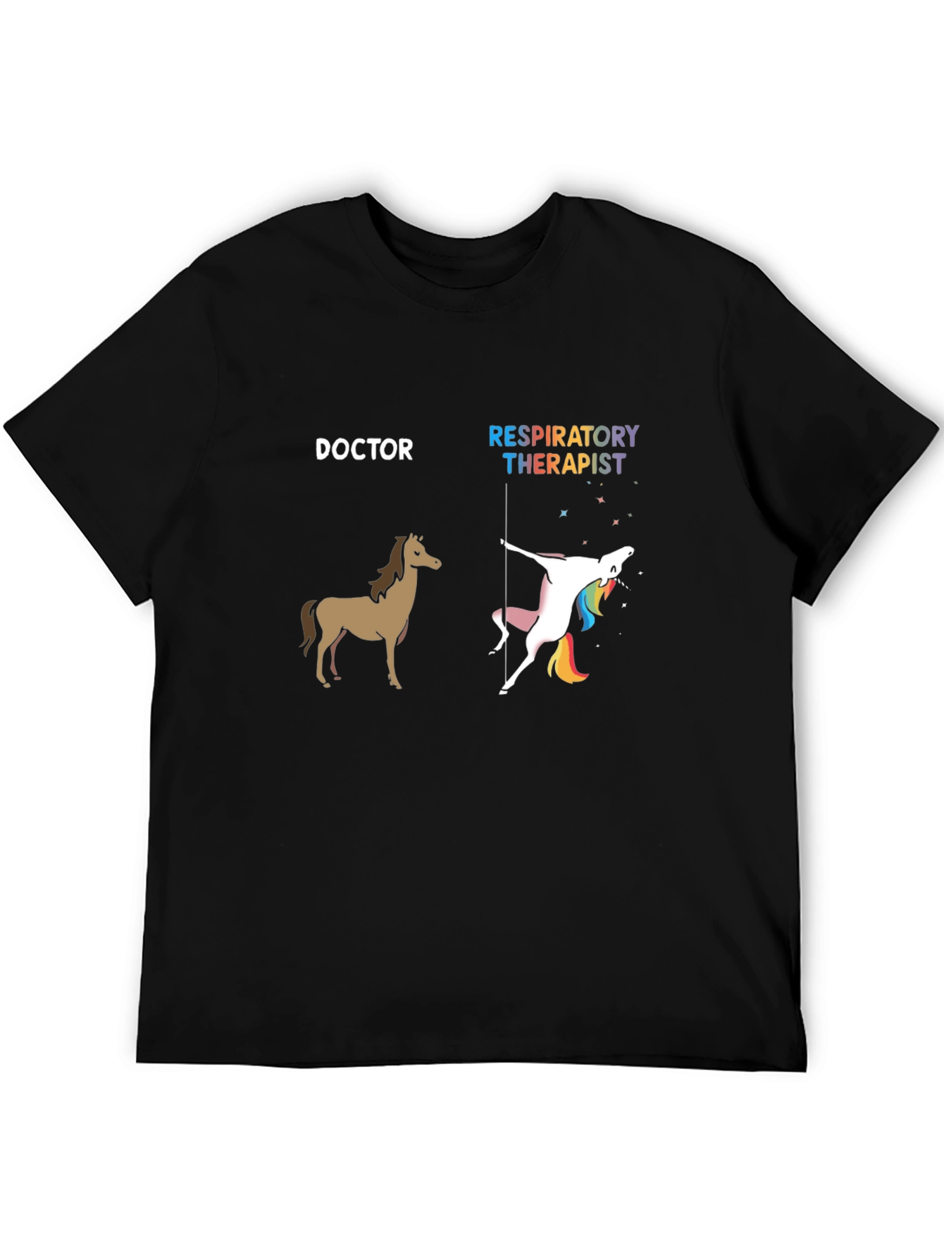 Black Doctor Horse vs. Respiratory Therapist Unicorn Graphic Tee view 5