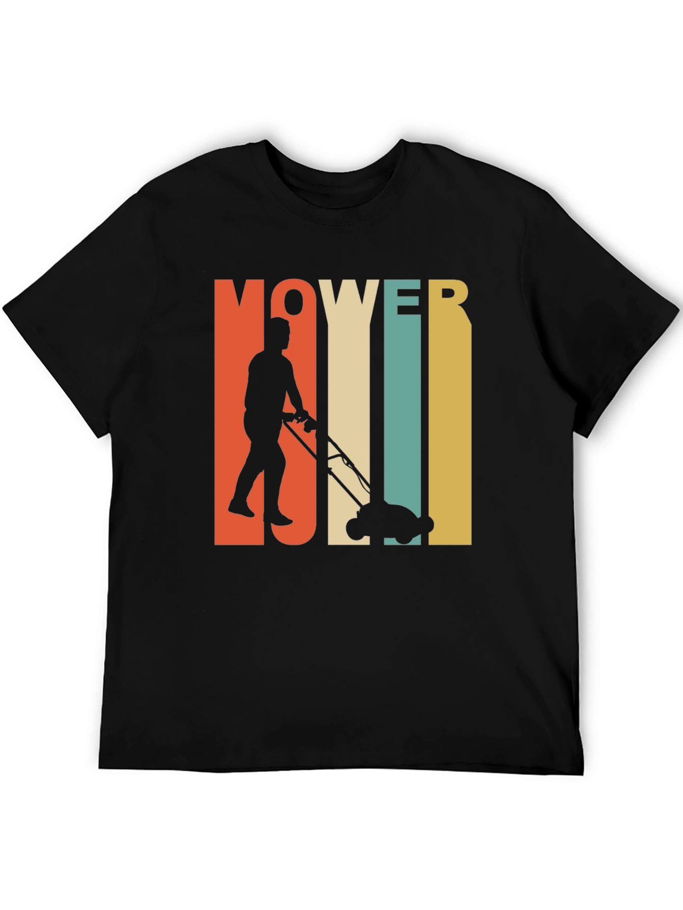 Black Vintage Mower Man T-Shirt - Retro Lawn Care Design view 5