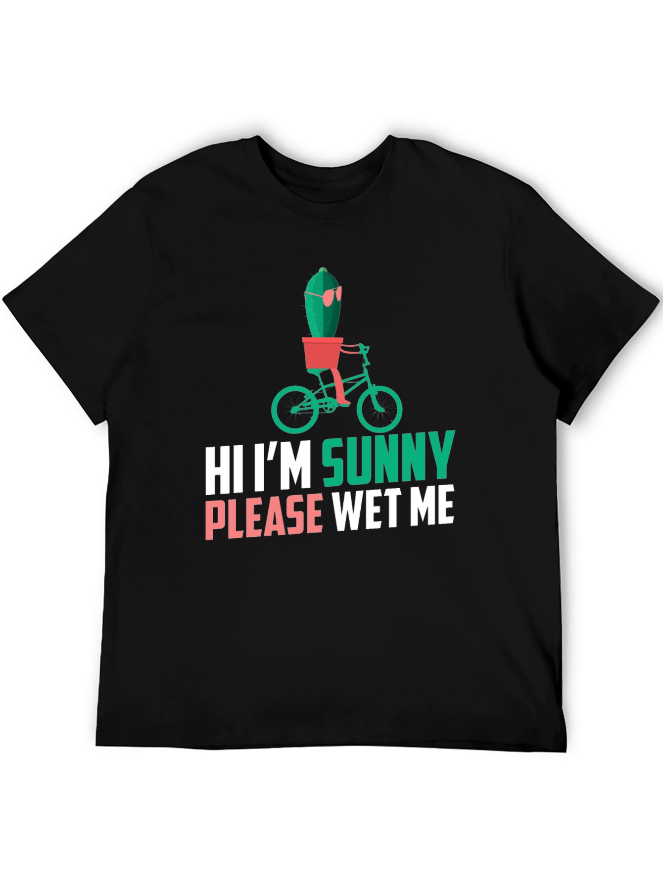 Black Funny Cactus T-Shirt - "Hi I'm Sunny, Please Wet Me" view 5