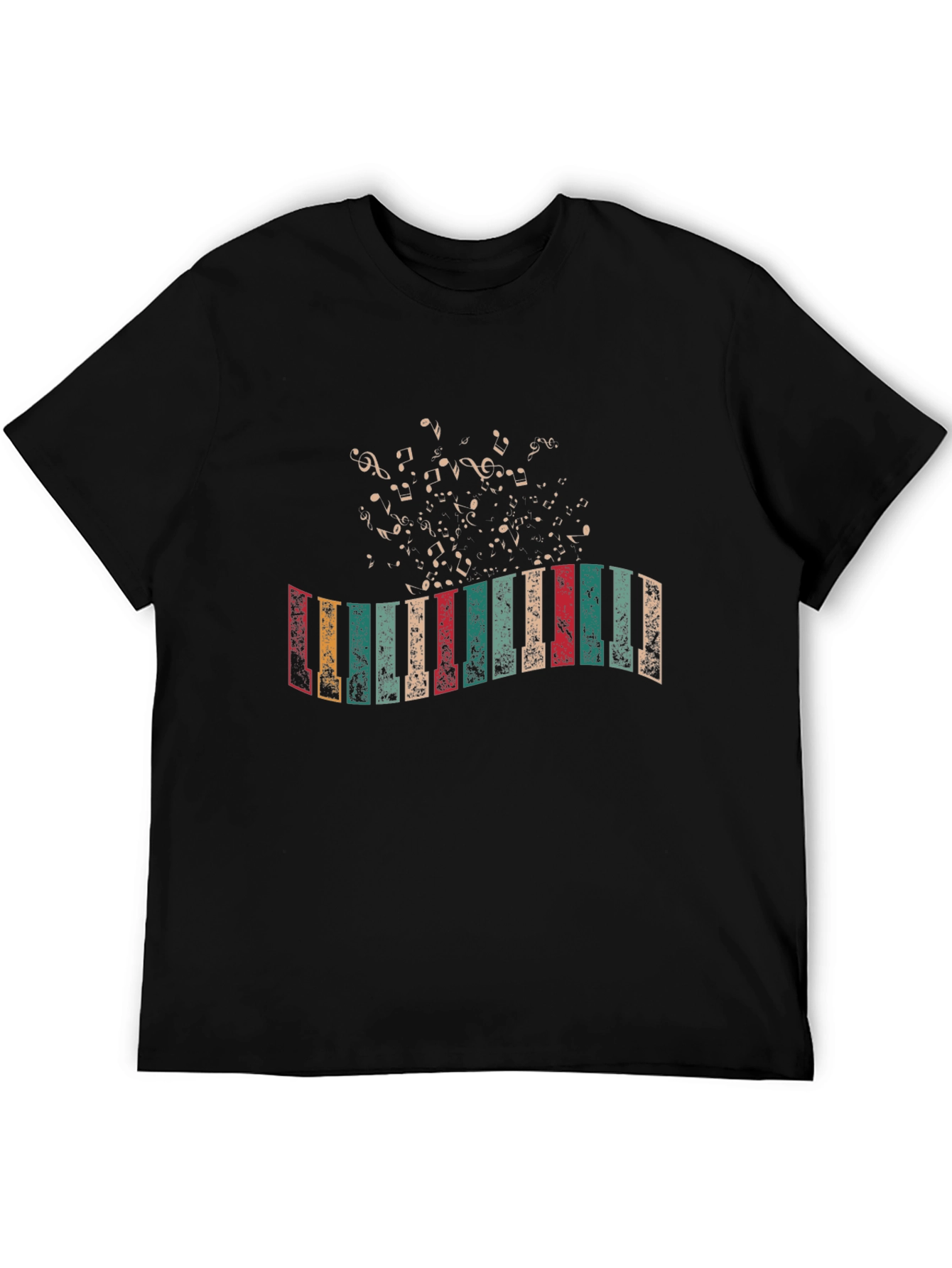 Black Retro Piano Keys & Notes Black T-Shirt view 5