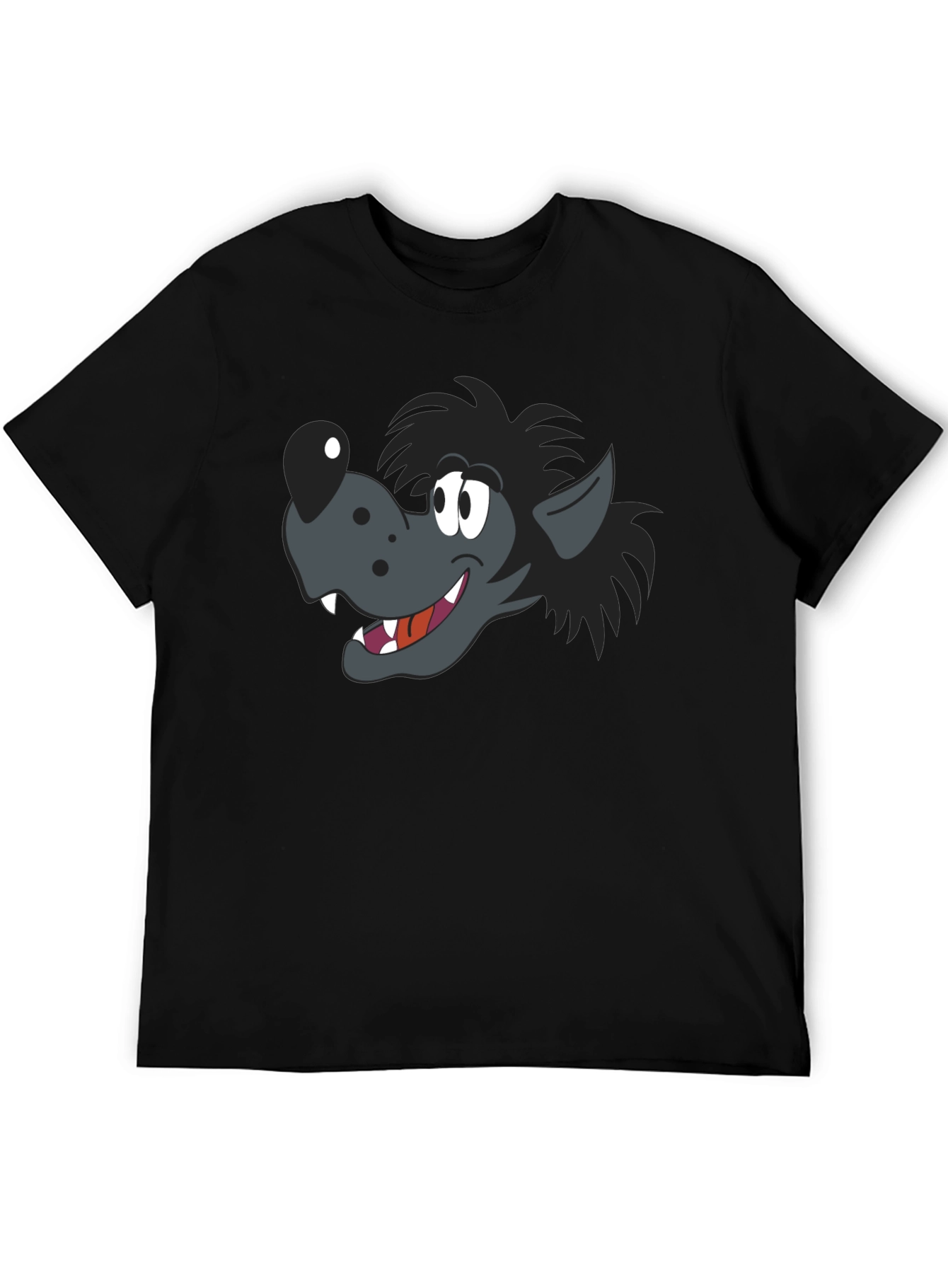 Black Cartoon Wolf Graphic Black T-Shirt view 5