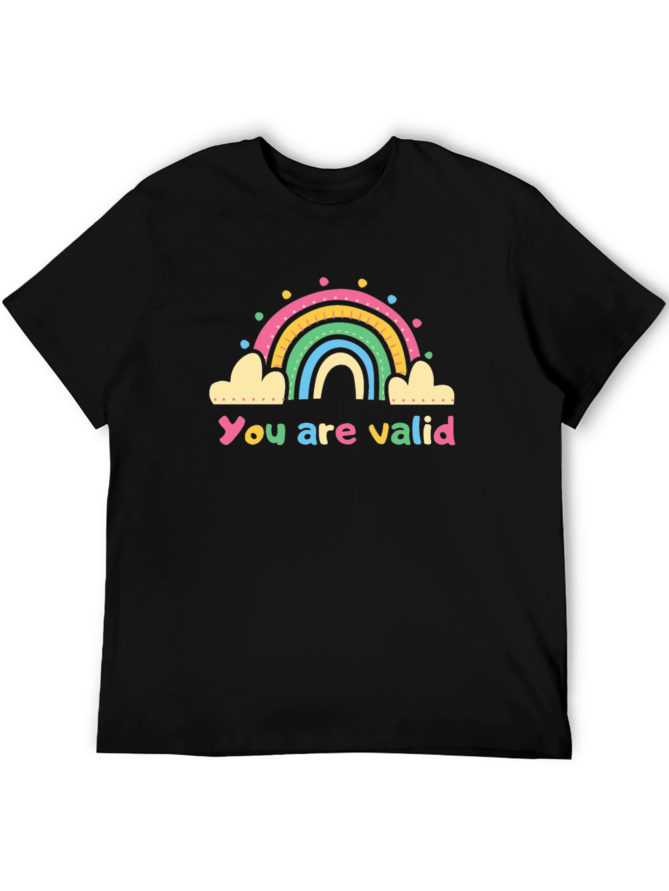 Black You are Valid Rainbow Graphic Tee - Black Unisex Shirt view 5