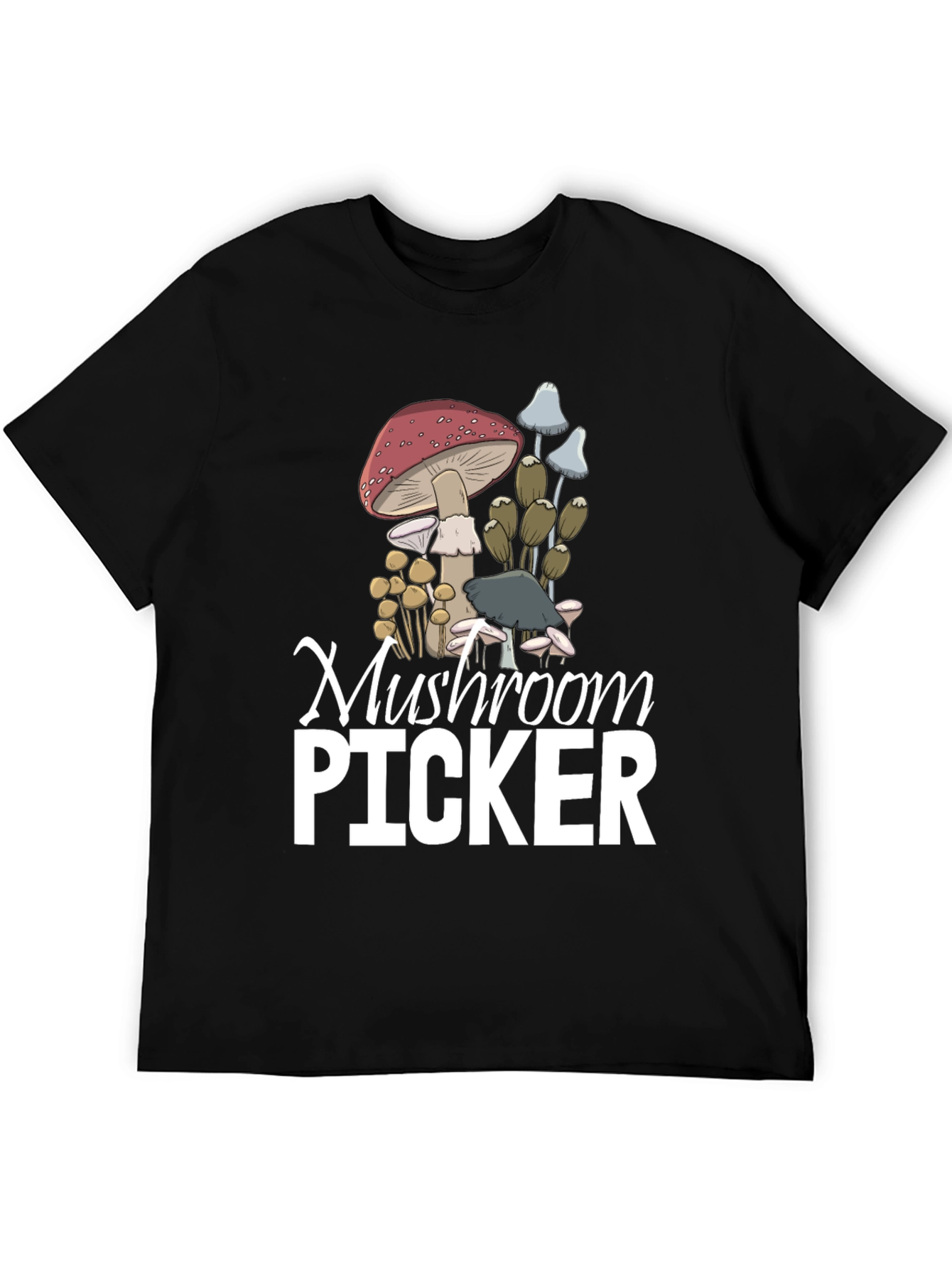 Black Mushroom Picker Graphic T-Shirt view 5