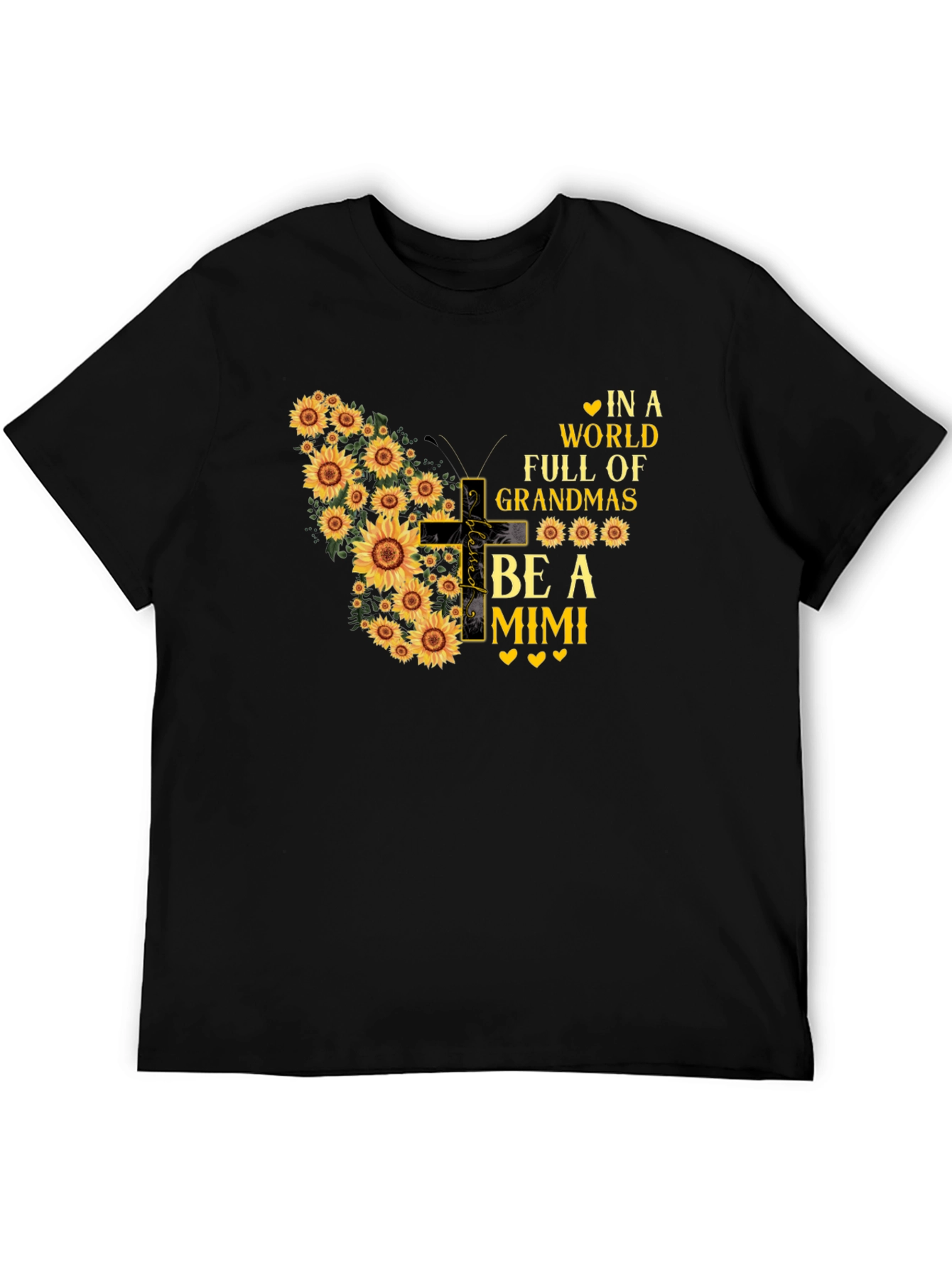 Black Sunflower Butterfly Grandma Mimi T-Shirt view 5
