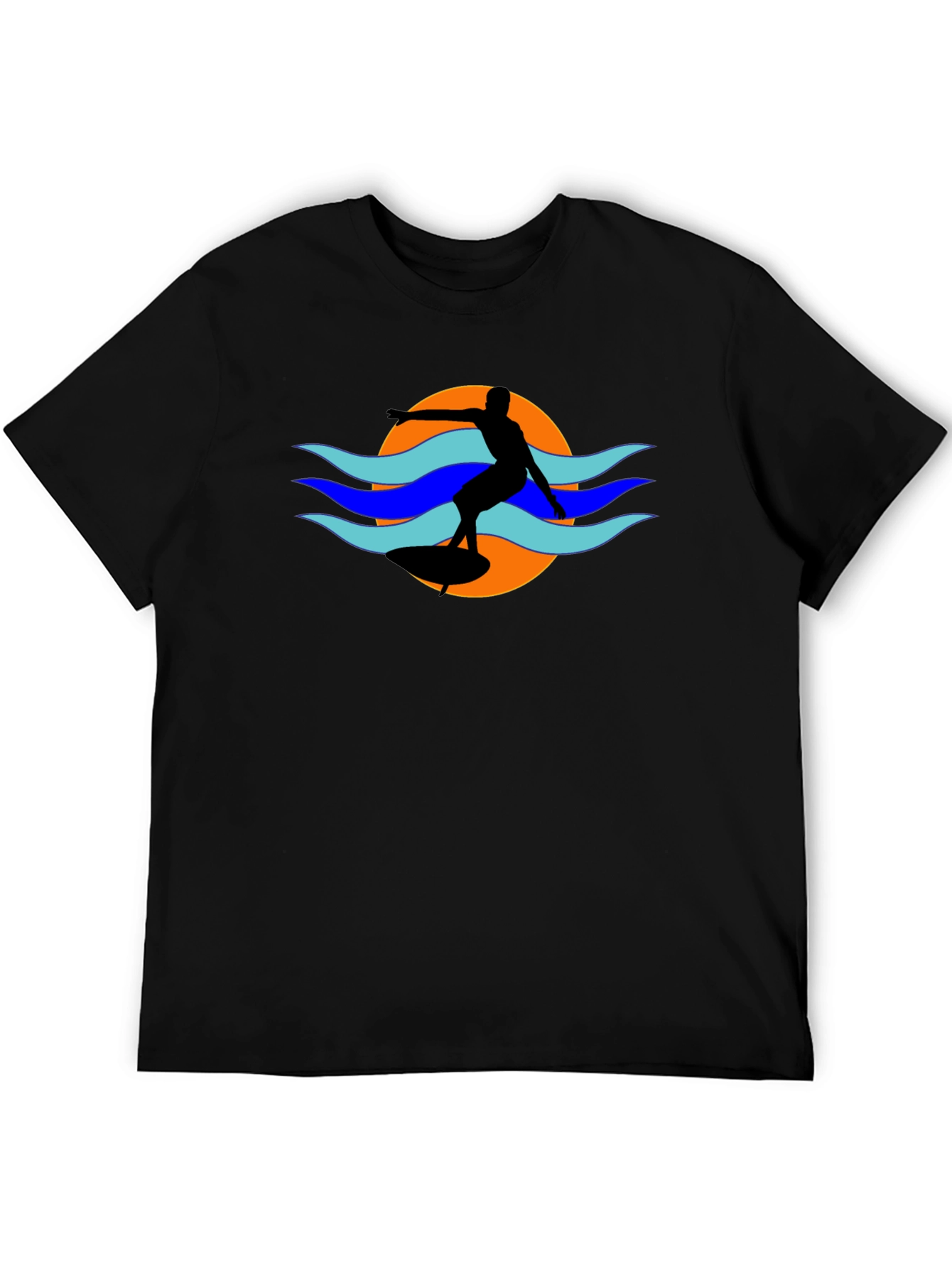 Black Surfer Silhouette Tee - Black Graphic T-Shirt view 5