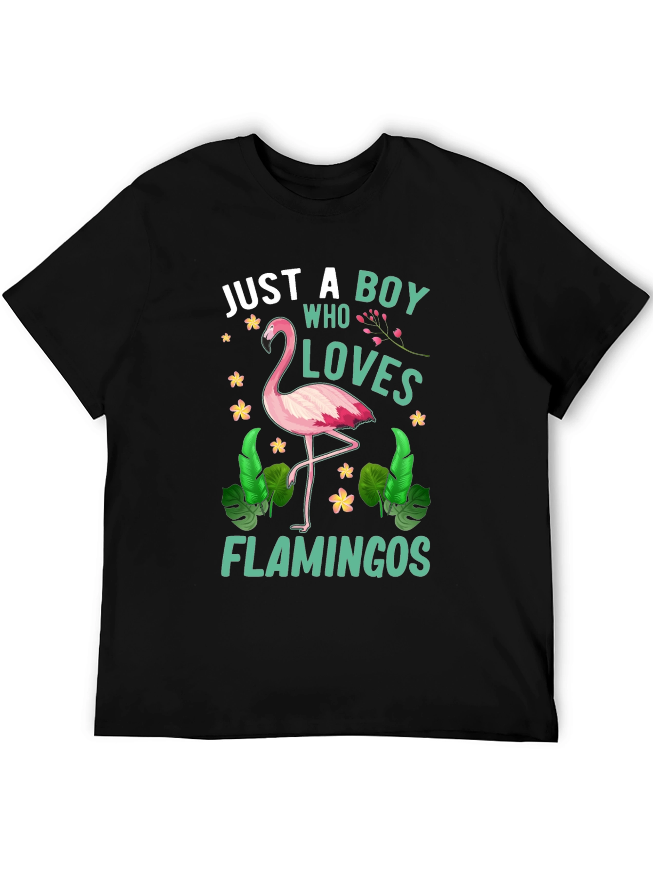 Black Just A Boy Who Loves Flamingos T-Shirt view 5