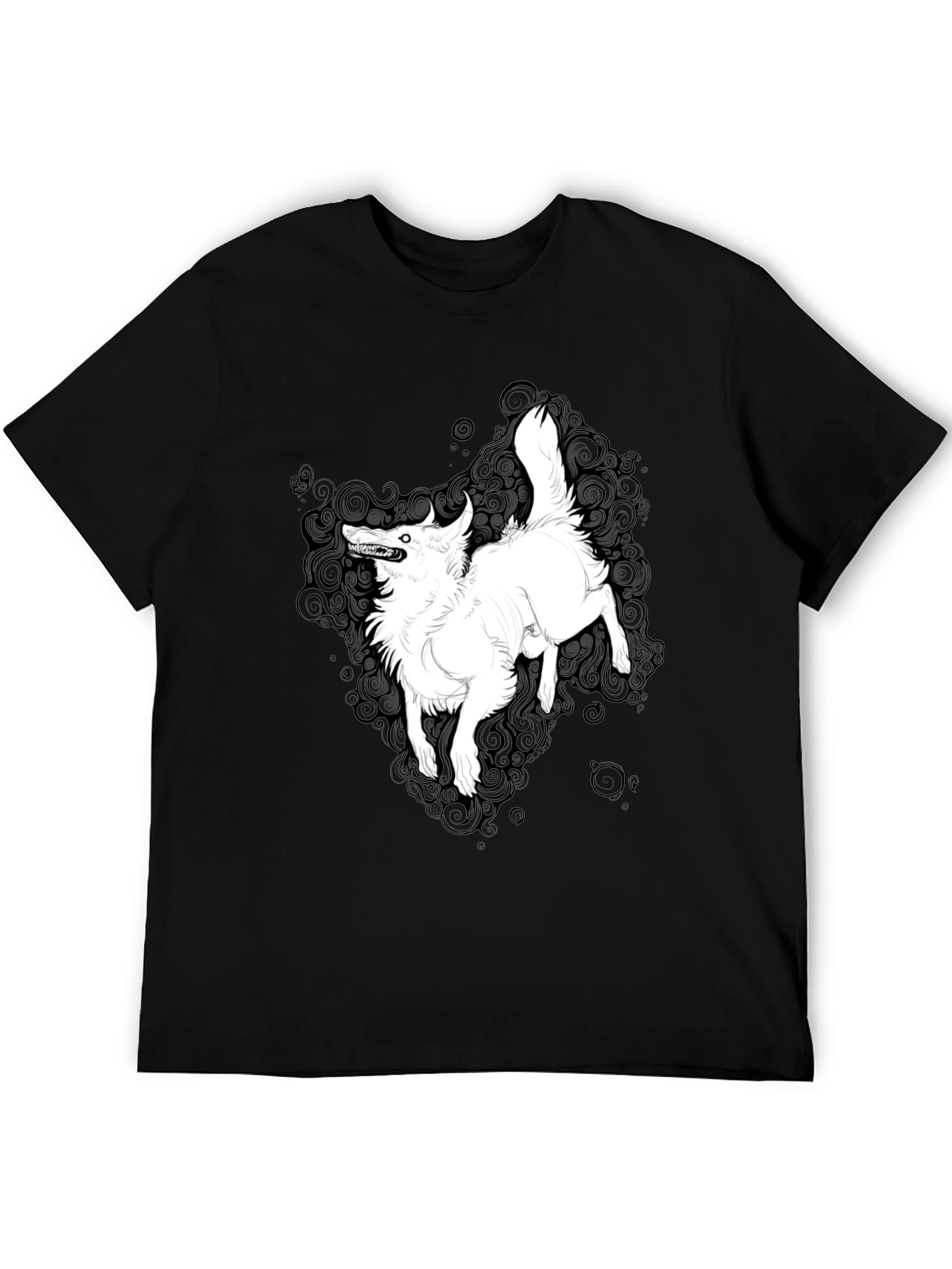 Black Black Graphic Tee - White Wolf Print view 5