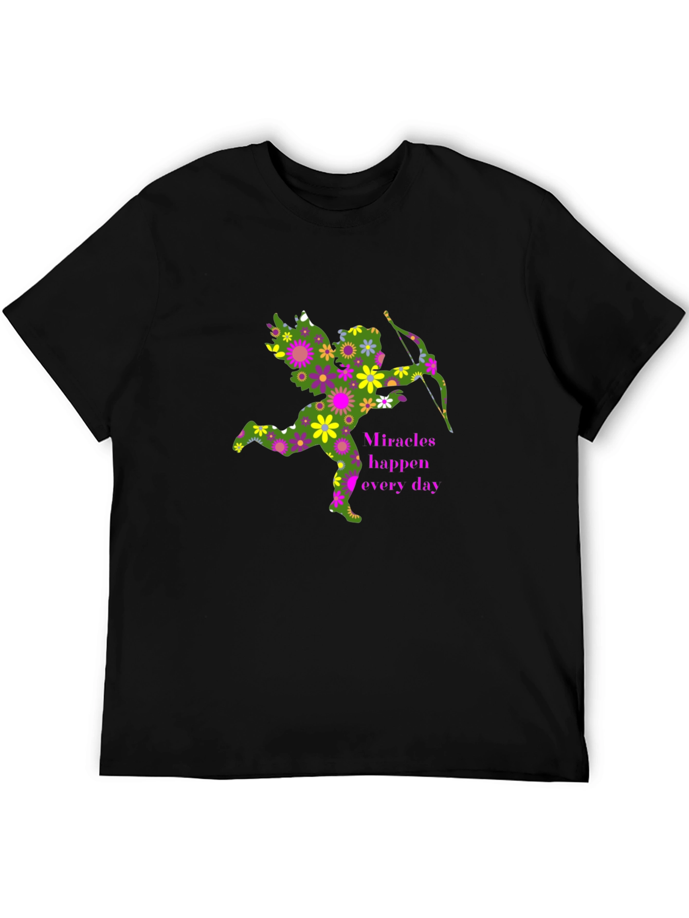 Black Floral Cupid T-Shirt - Miracles Happen view 5