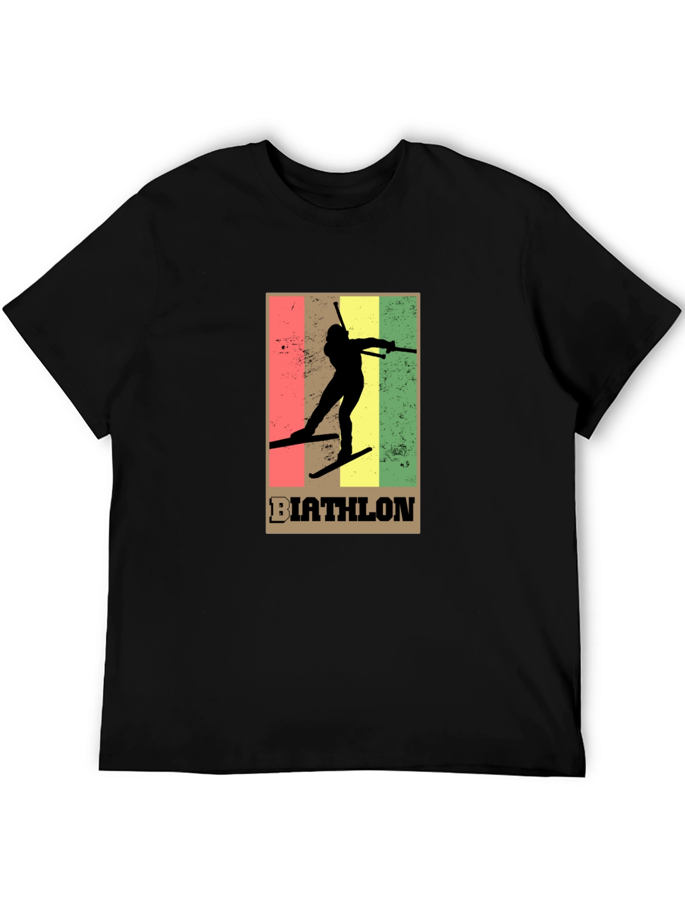 Black Biathlon Skiing T-Shirt - Retro Style Black Tee view 5