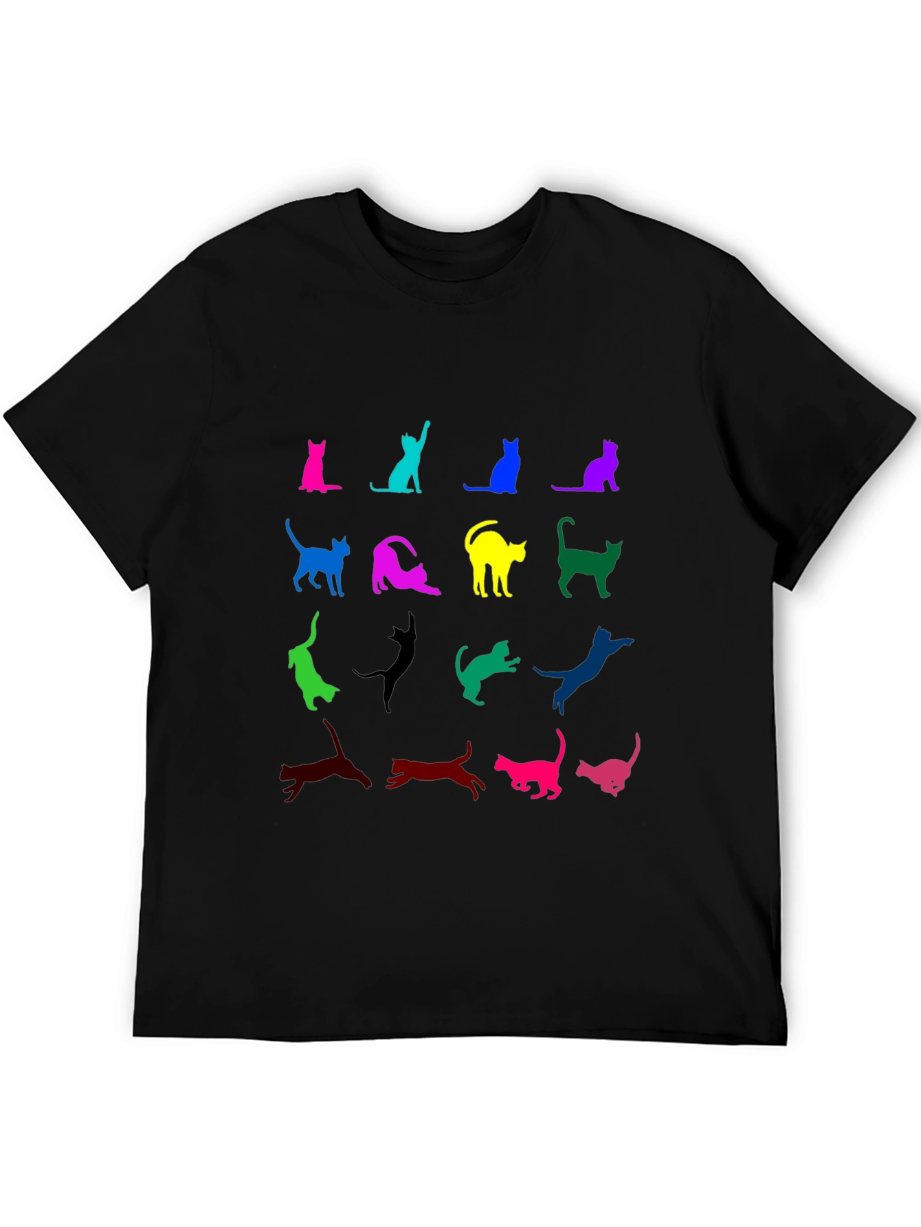 Black Colorful Cat Silhouette T-Shirt view 5