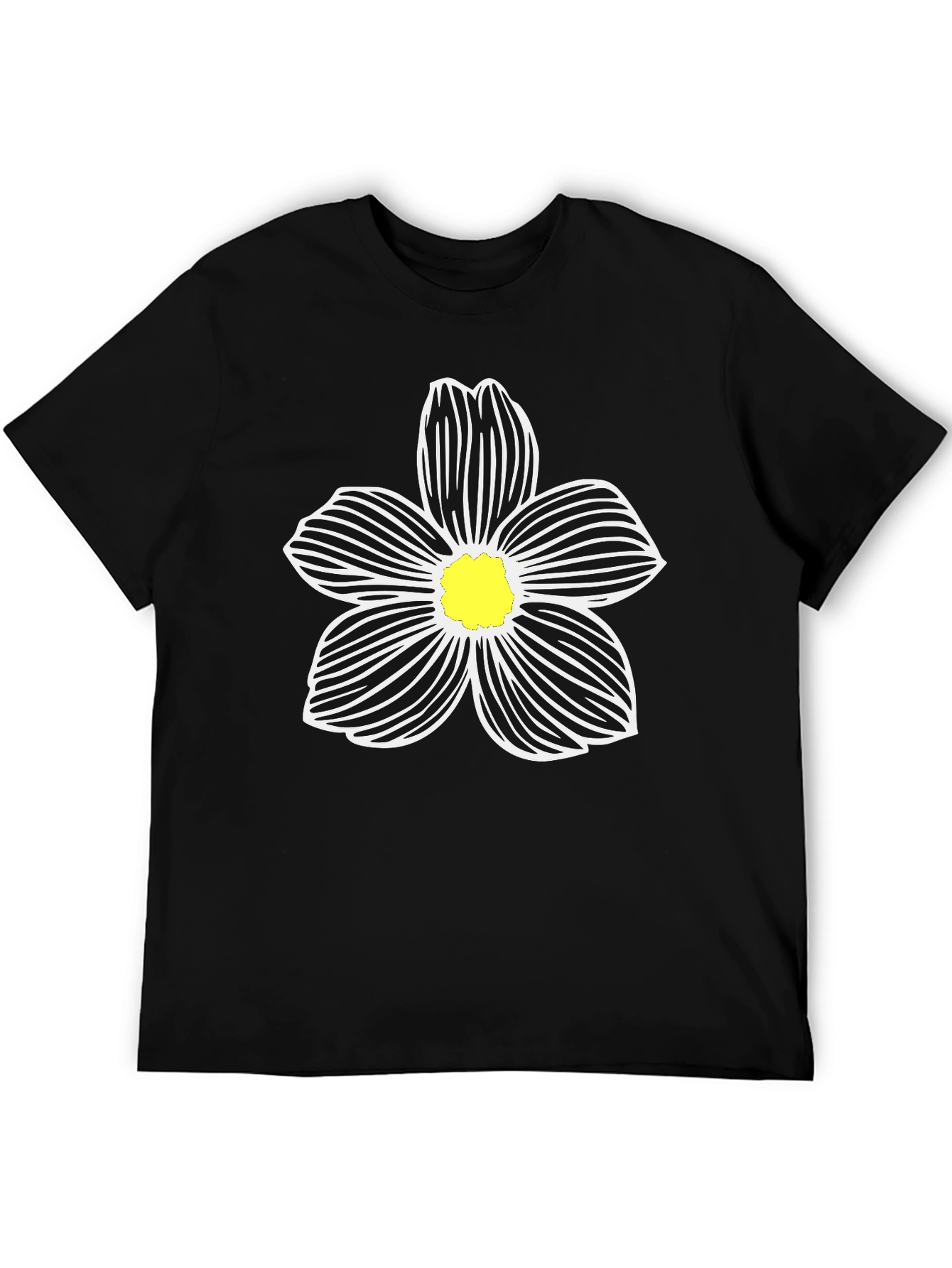 Black Black T-Shirt with White Floral Graphic view 5