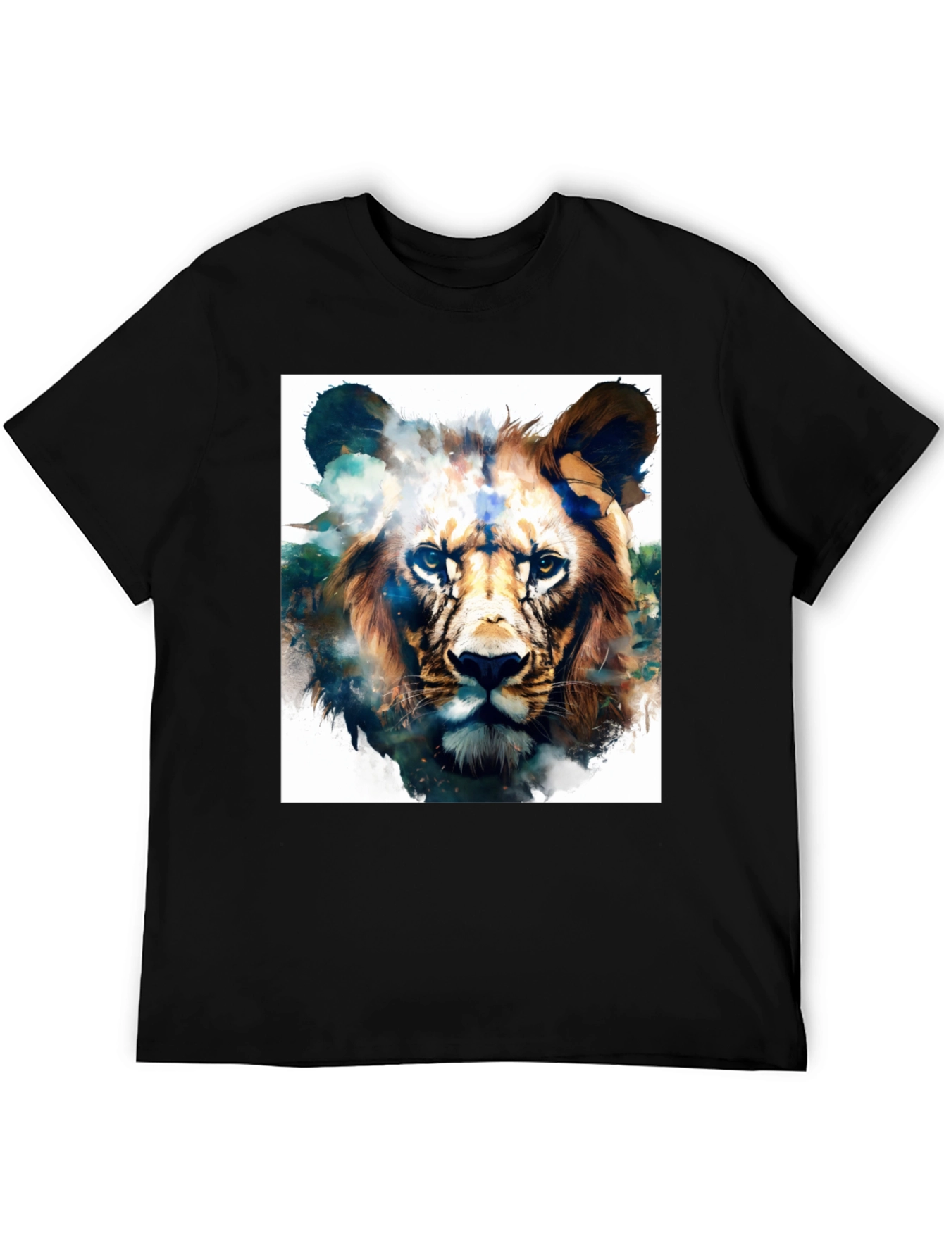 Black Lion Graphic Black T-Shirt - Artistic Animal Tee view 5