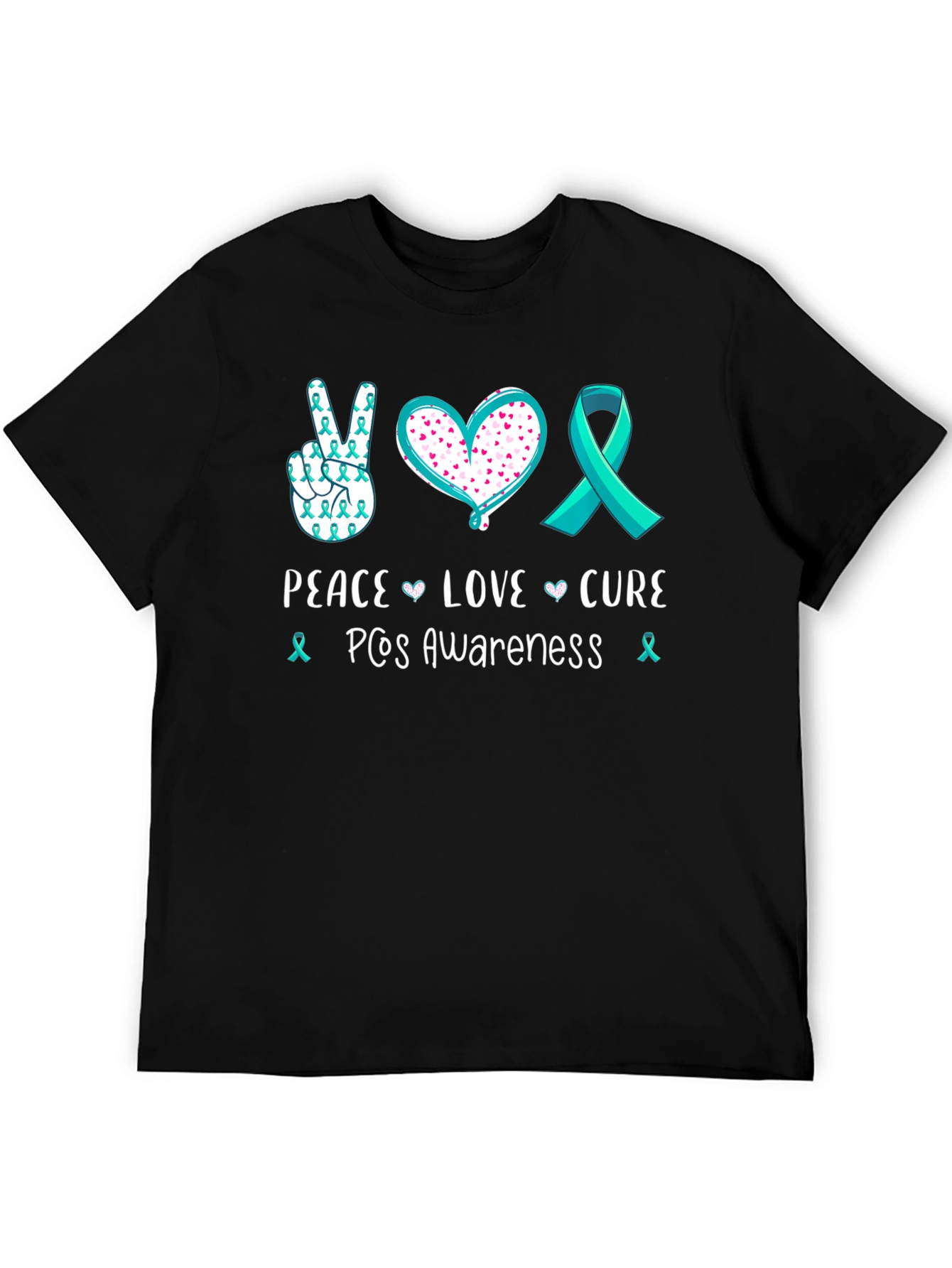 Black PCOS Awareness Peace Love Cure T-Shirt view 5