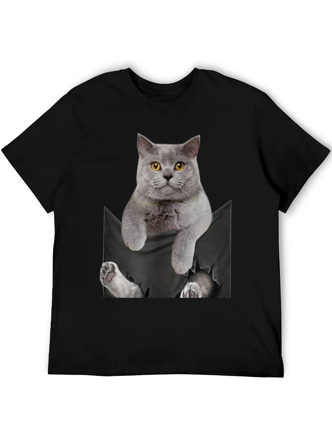 Black Cat Pocket T-Shirt: Hilarious Kitten Peek! view 5