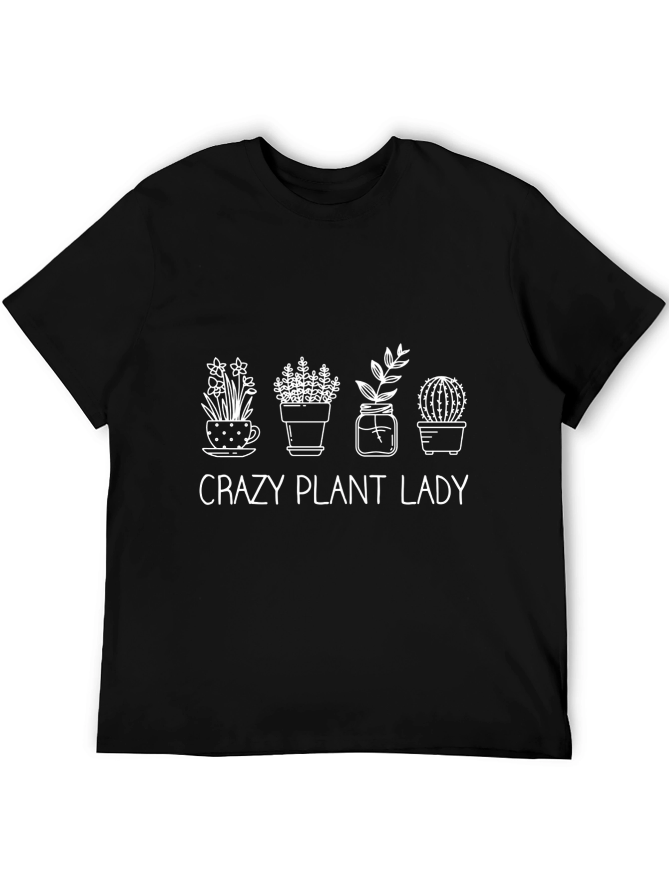 Black Crazy Plant Lady Graphic Tee - Black Cotton T-Shirt view 5
