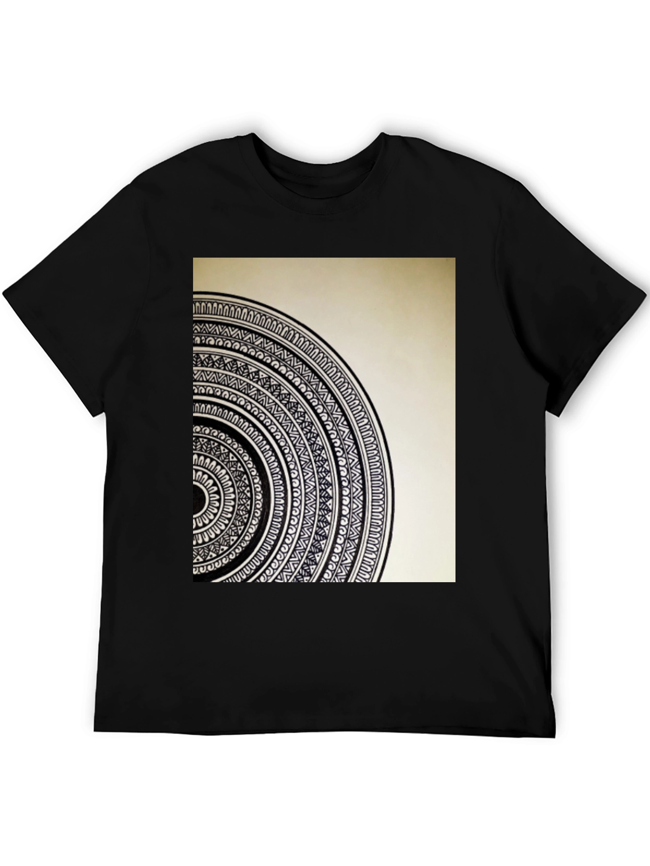 Black Geometric Mandala Graphic Tee - Stylish Black Cotton T-Shirt view 5