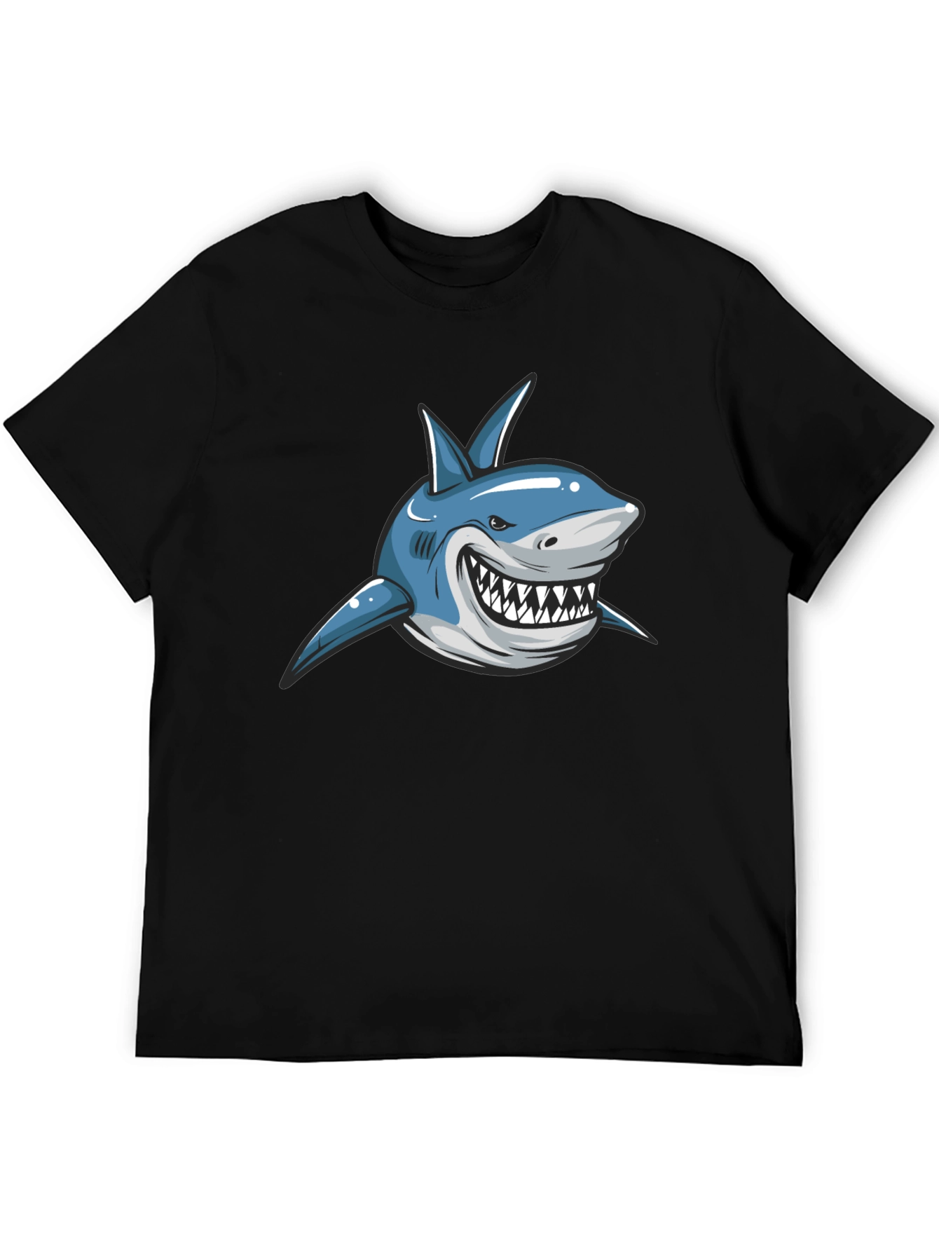 Black Cartoon Shark Graphic T-Shirt - Black view 5
