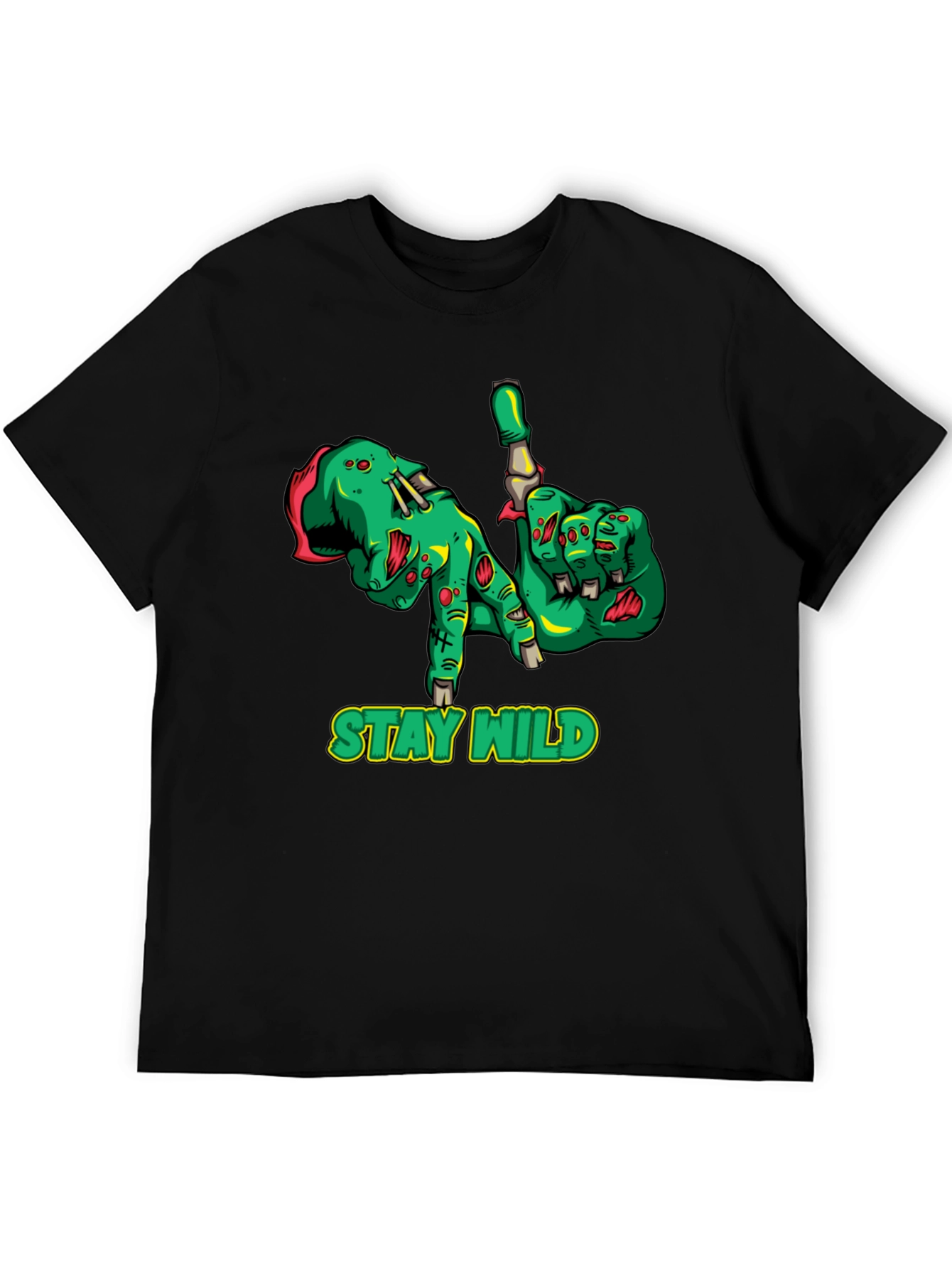 Black Stay Wild Zombie Hands Black Graphic T-Shirt view 5
