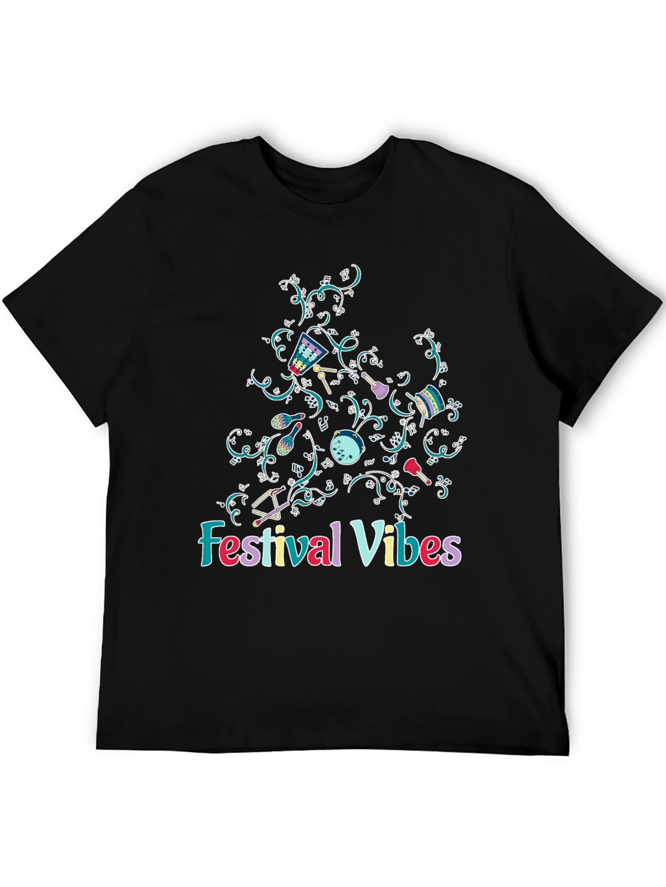 Black Festival Vibes Graphic Tee - Black Cotton T-Shirt view 5