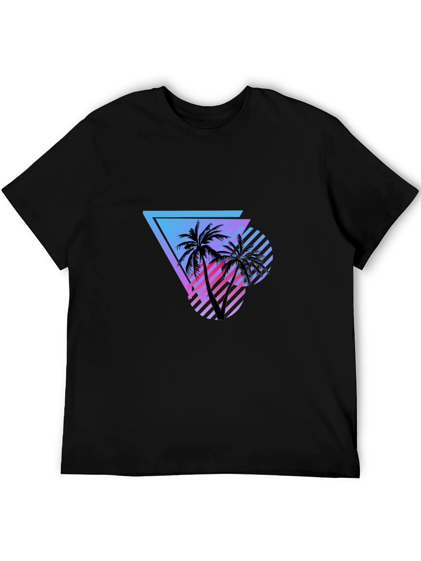 Black Retro Palm Tree Graphic Tee - Black Cotton Shirt view 5
