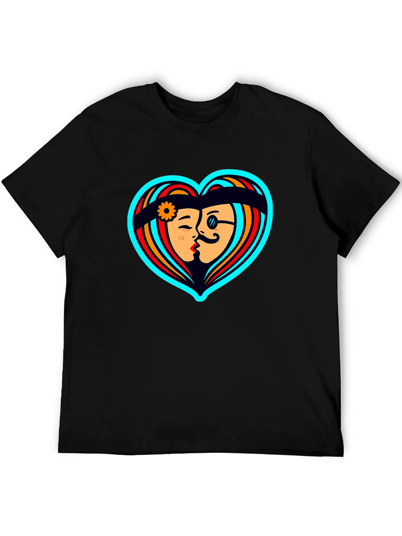 Black Retro Love Heart Graphic Tee - Black Cotton Shirt view 5