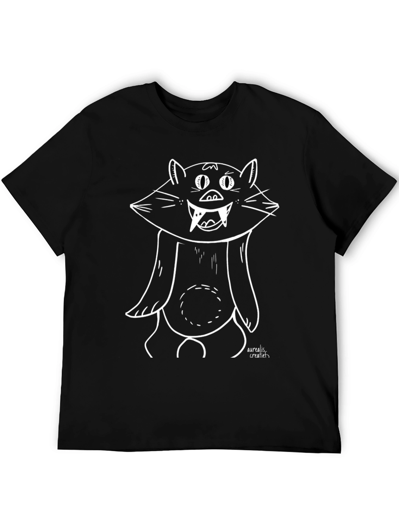 Black Cartoon Monster Graphic Tee - Black Cotton T-Shirt view 5