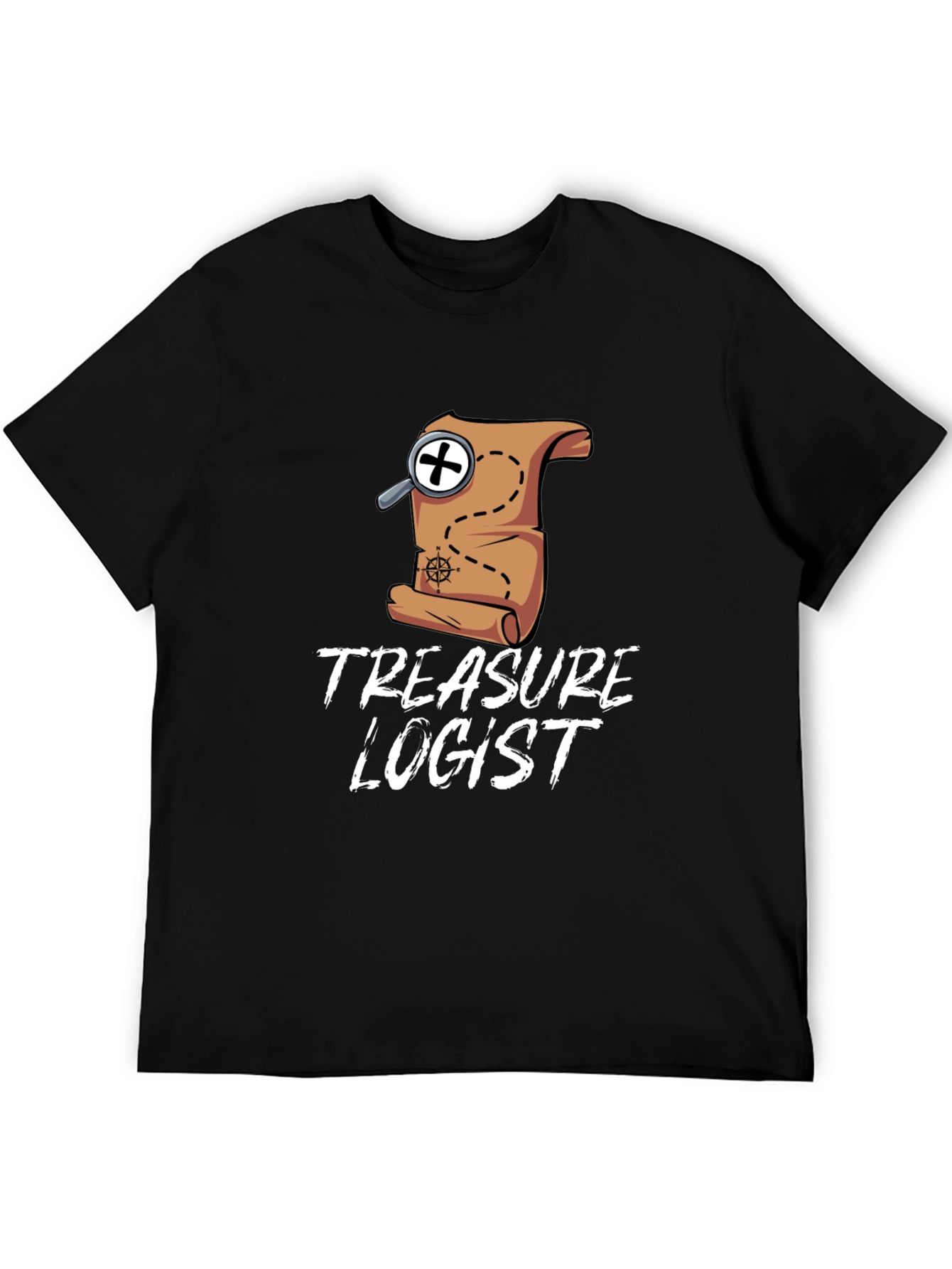 Black Treasure Logist T-Shirt - Map & Magnifying Glass Design view 5