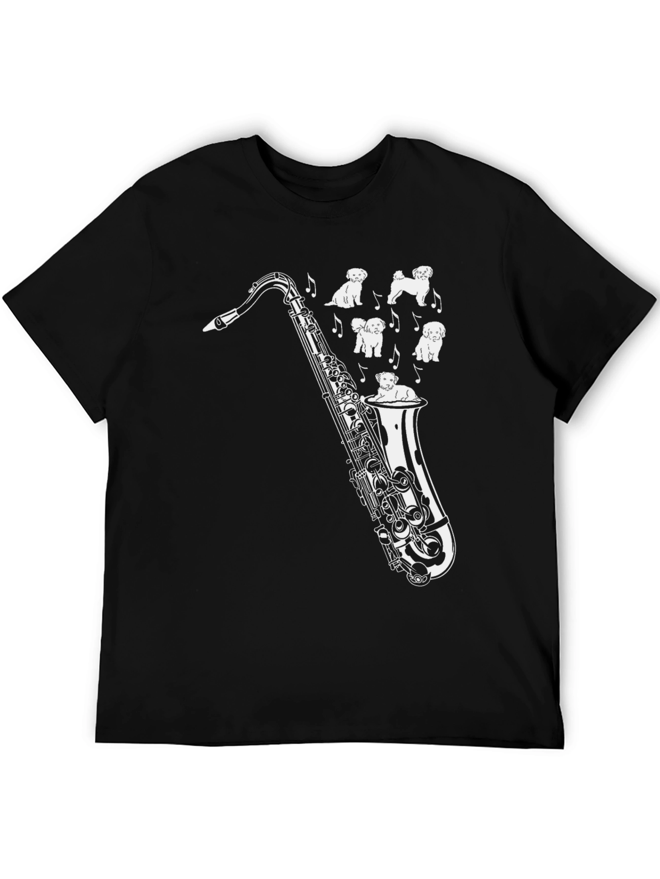 Black Saxophone & Pups Graphic Tee - Men's Black T-Shirt view 5