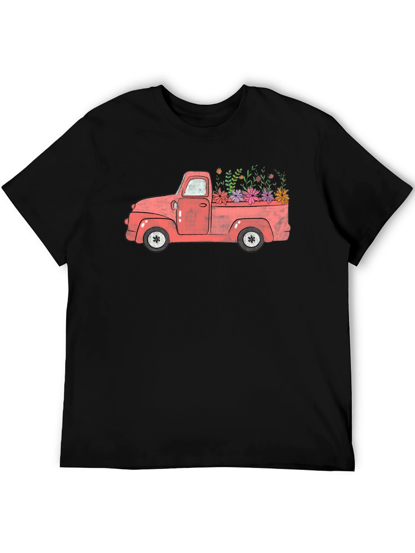 Black Vintage Floral Truck Graphic T-Shirt view 5