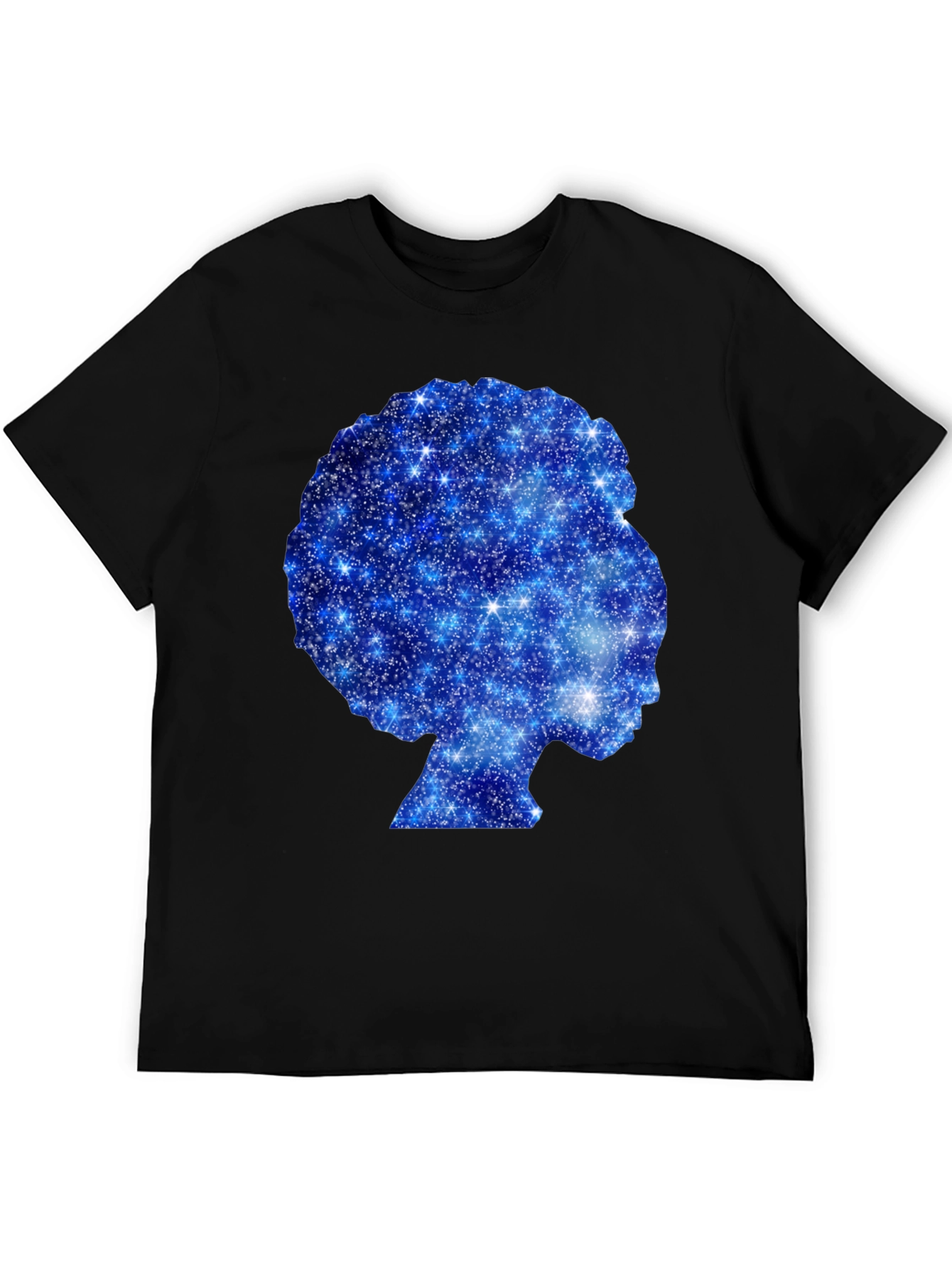 Black Galaxy Afro Woman Silhouette Black T-Shirt view 5