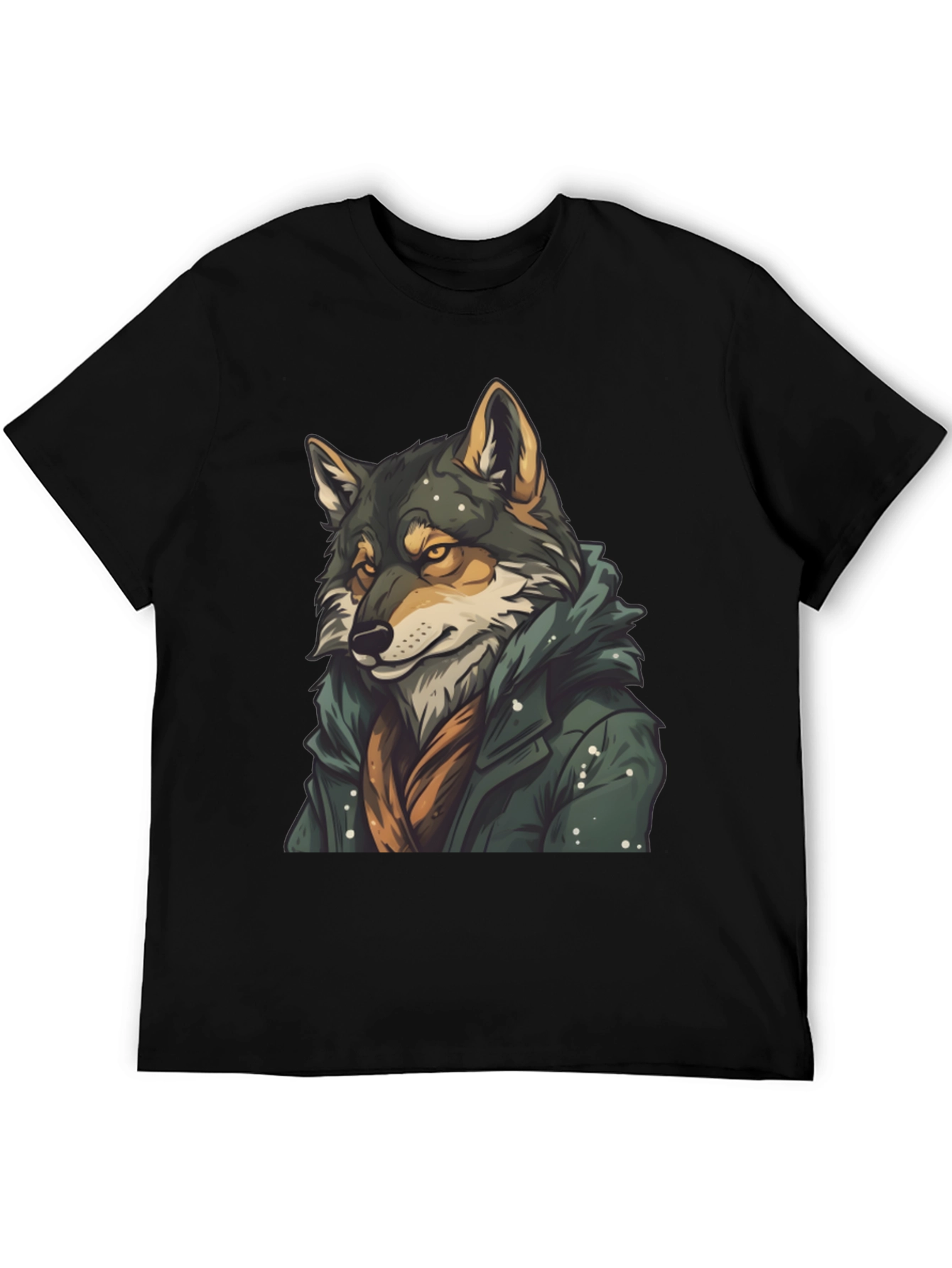 Black Wolf in Coat Graphic T-Shirt - Stylish Animal Tee view 5