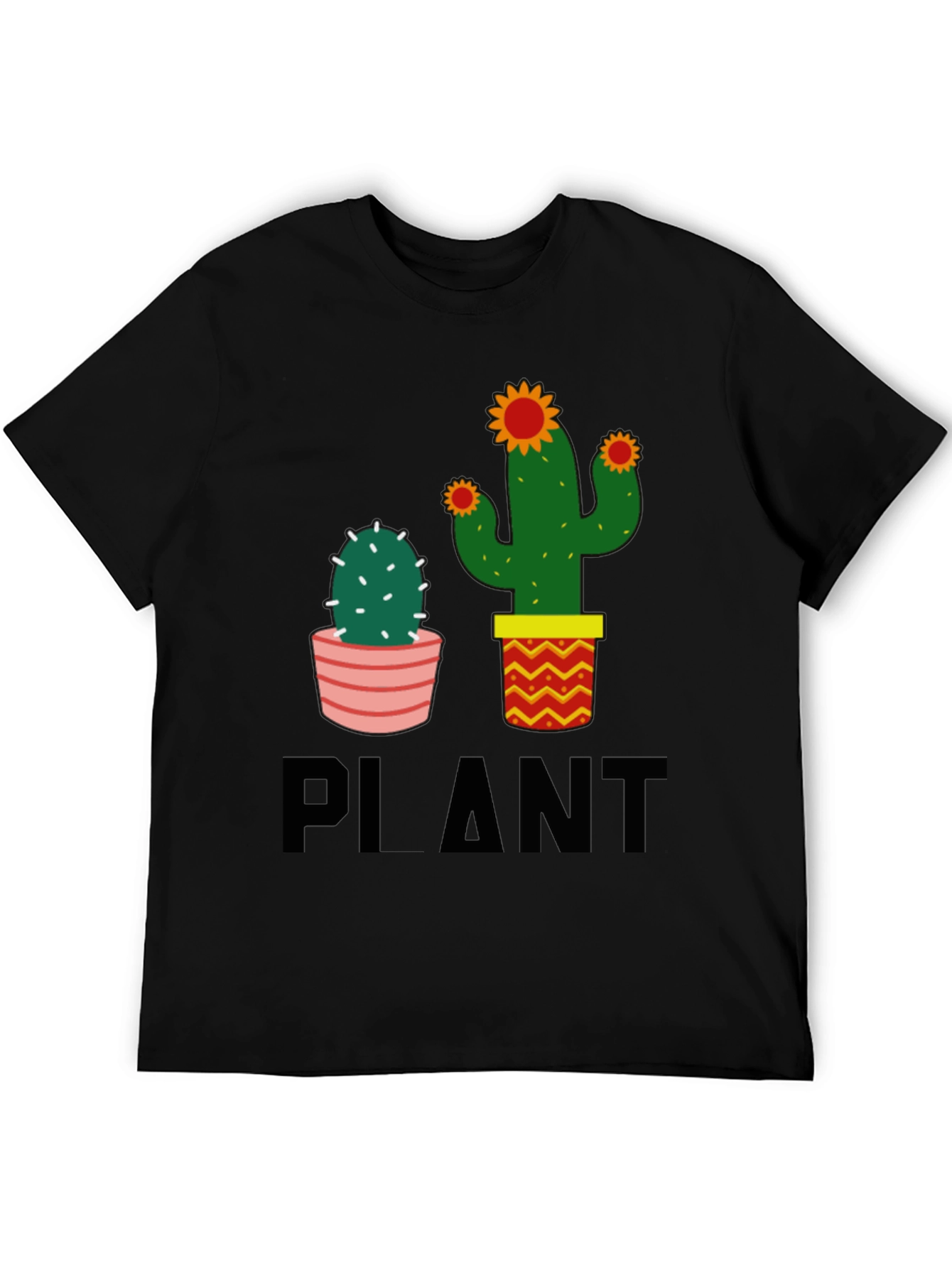 Black Cactus Plant Graphic Tee - Black Cotton Casual T-Shirt view 5