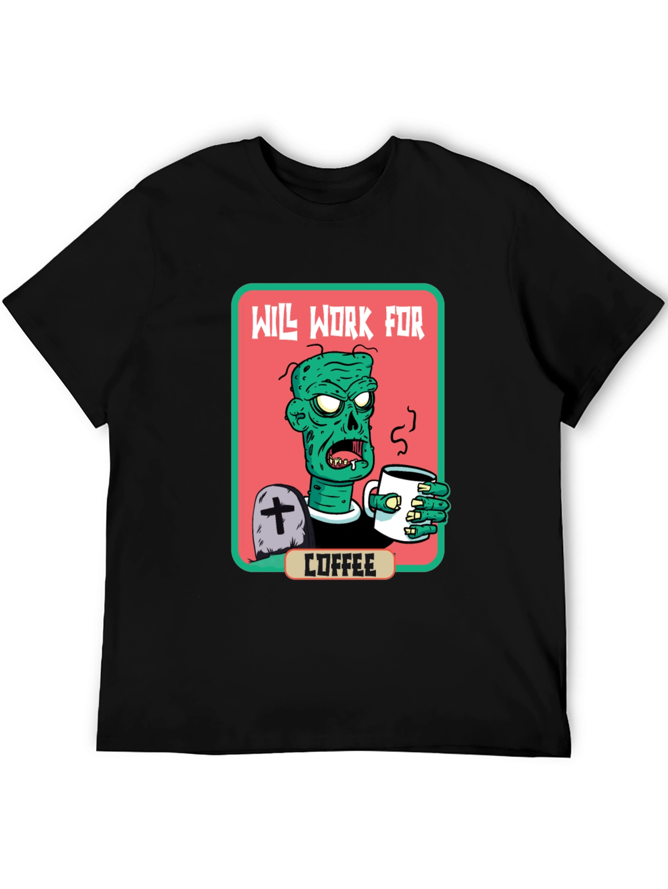 Black Zombie Will Work for Coffee Graphic Tee view 5