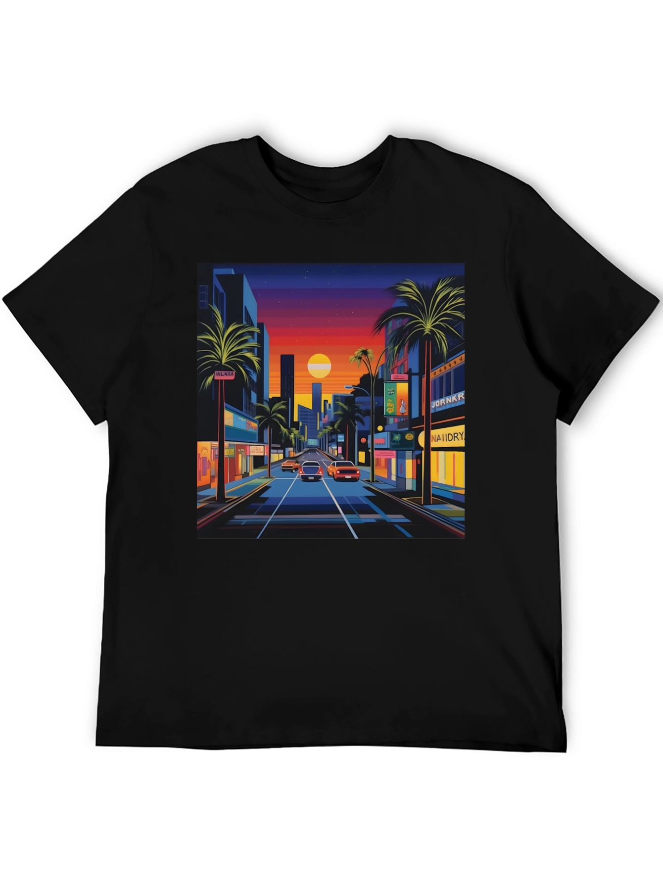Black Sunset Cityscape Graphic Tee - Retro Style view 5