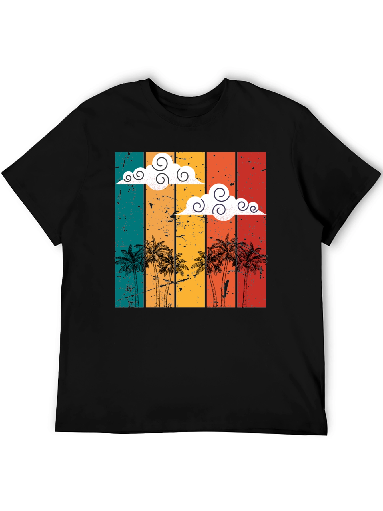 Black Retro Sunset Palm Tee - Vintage Style Black T-Shirt view 5