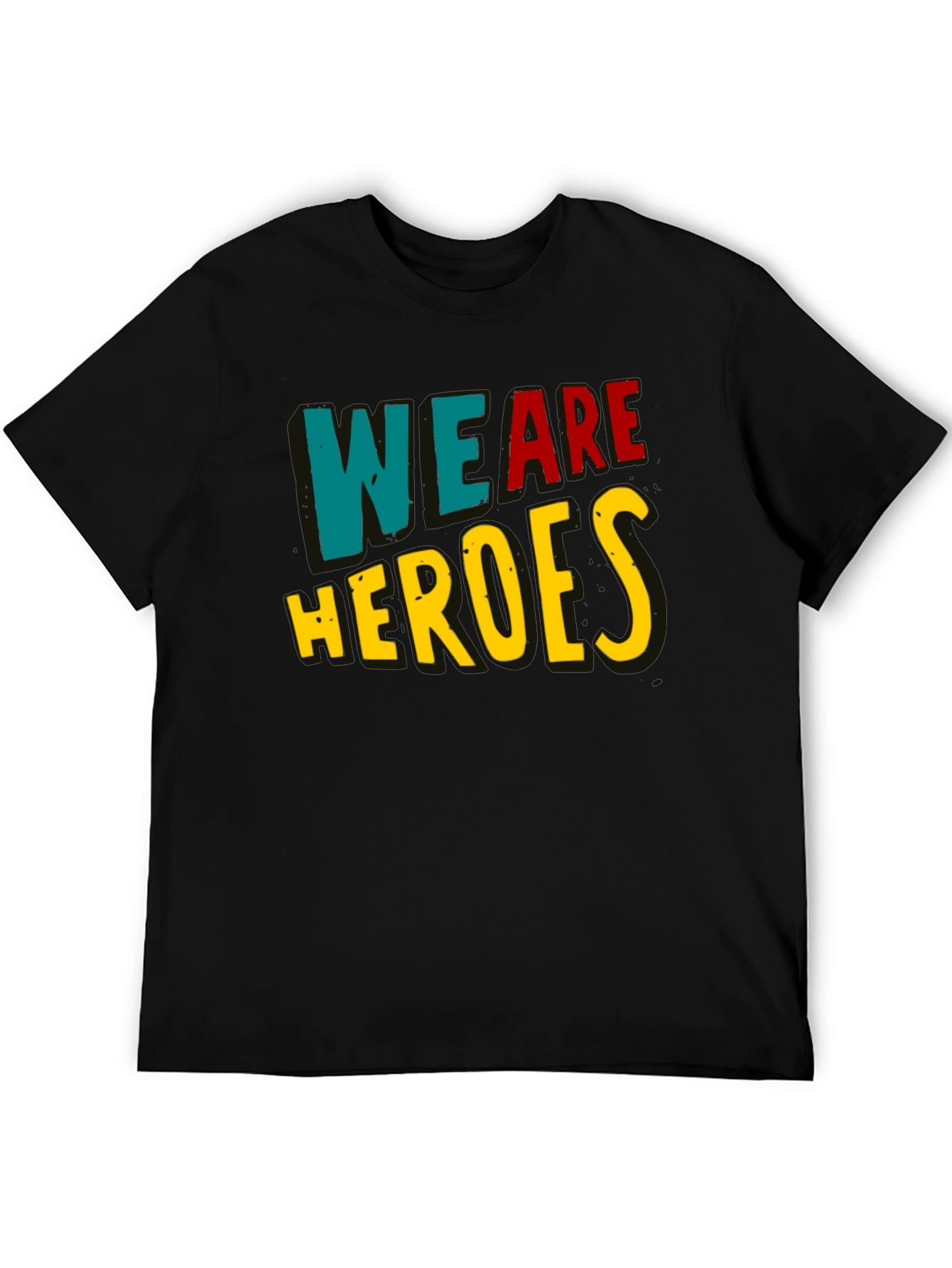 Black We Are Heroes T-Shirt - Black Crew Neck view 5