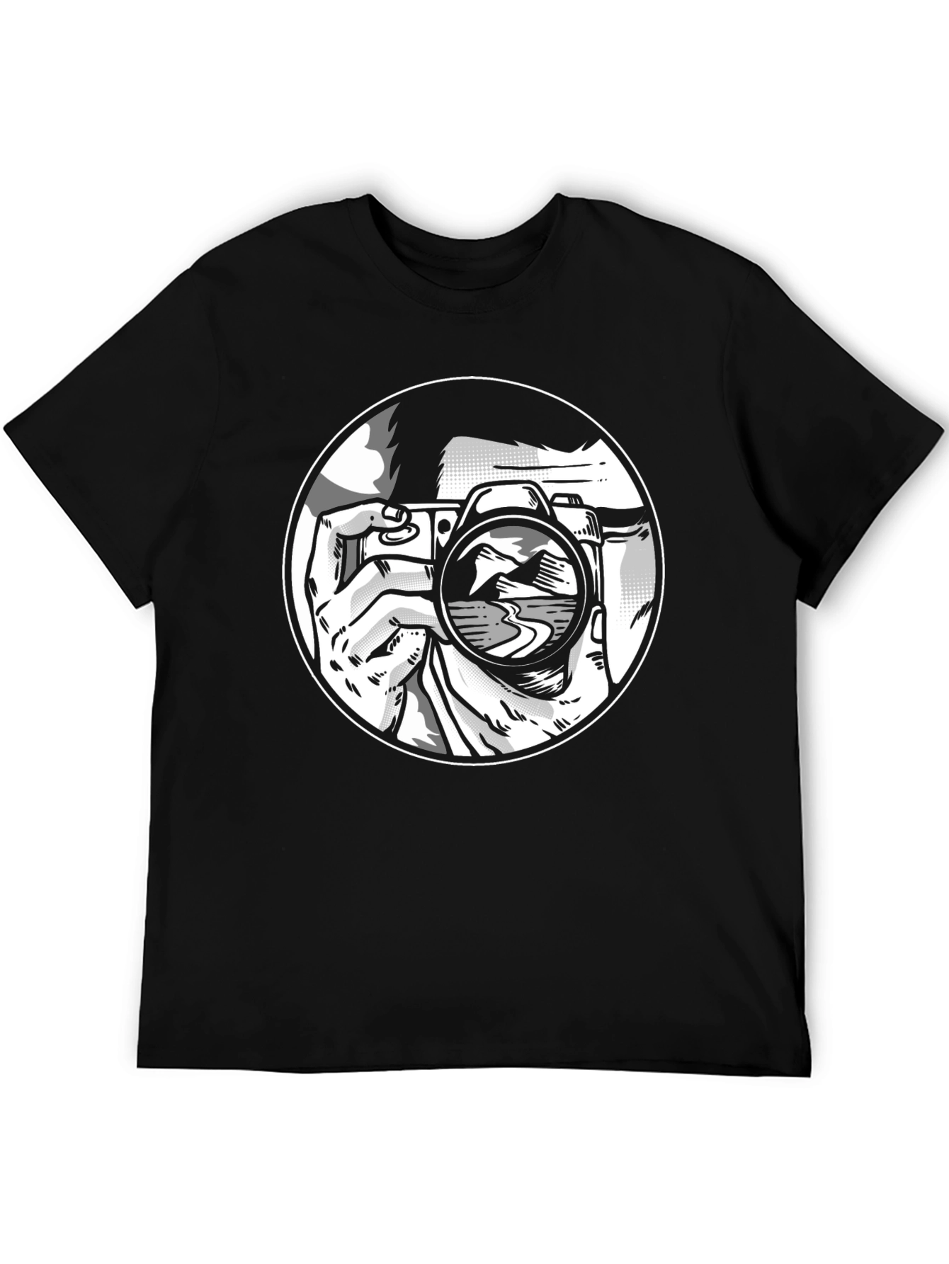 Black Photographer Graphic T-Shirt - Black Crew Neck Tee view 5