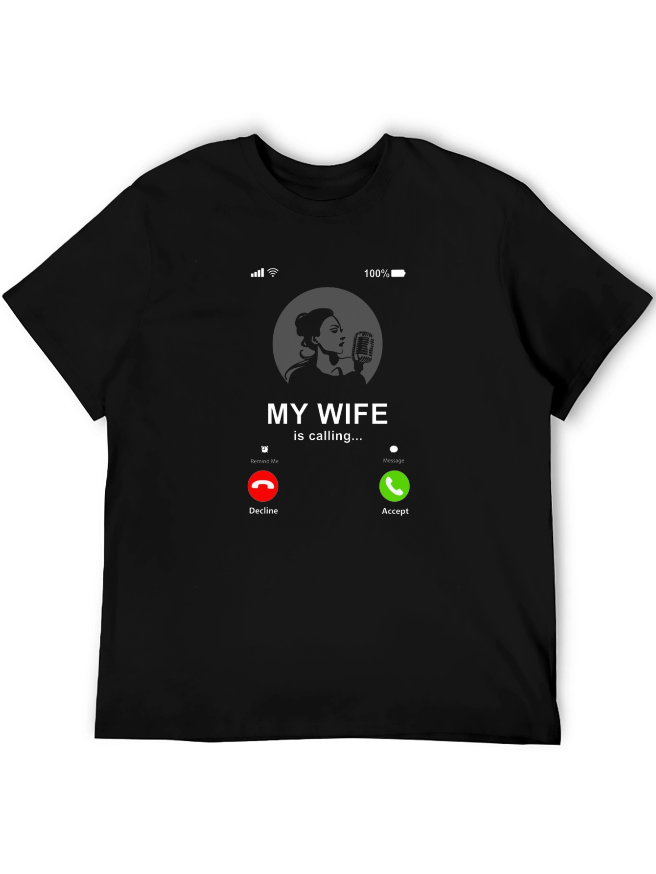 Black My Wife is Calling Graphic Tee - Humorous Husband T-Shirt view 5