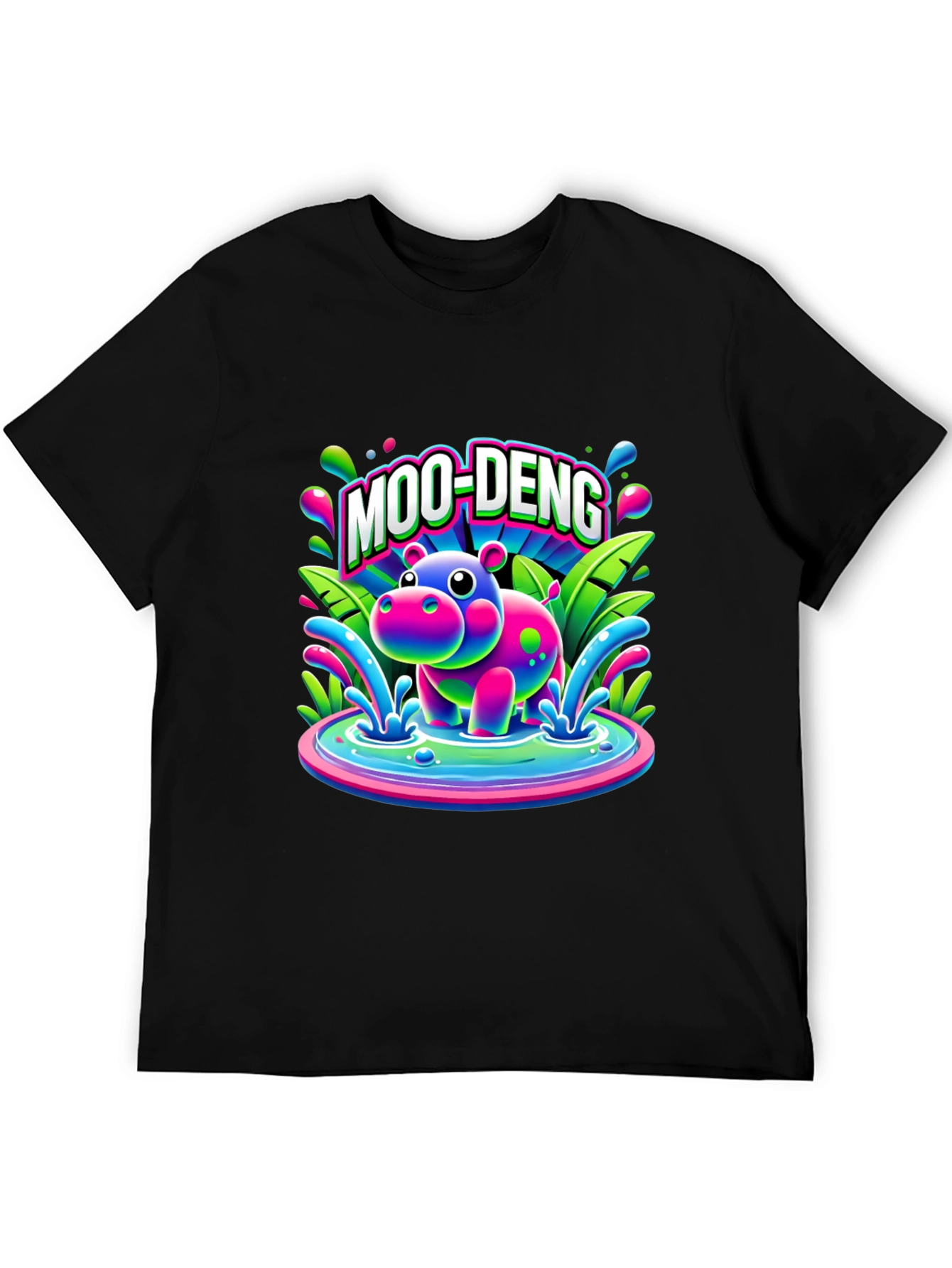 Black Moo-Deng Hippo Graphic T-Shirt view 5
