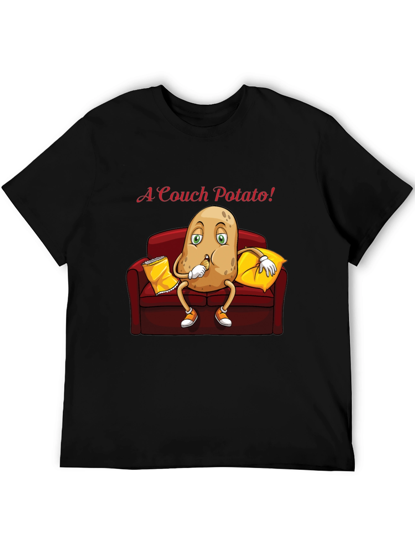 Black Couch Potato T-Shirt - Funny Cartoon Graphic Tee view 5