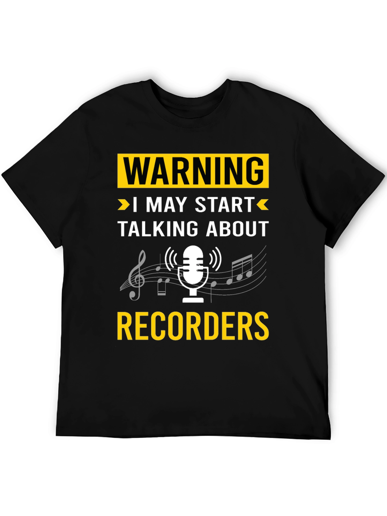 Black Warning Recorder T-Shirt: Music Lover's Tee view 5