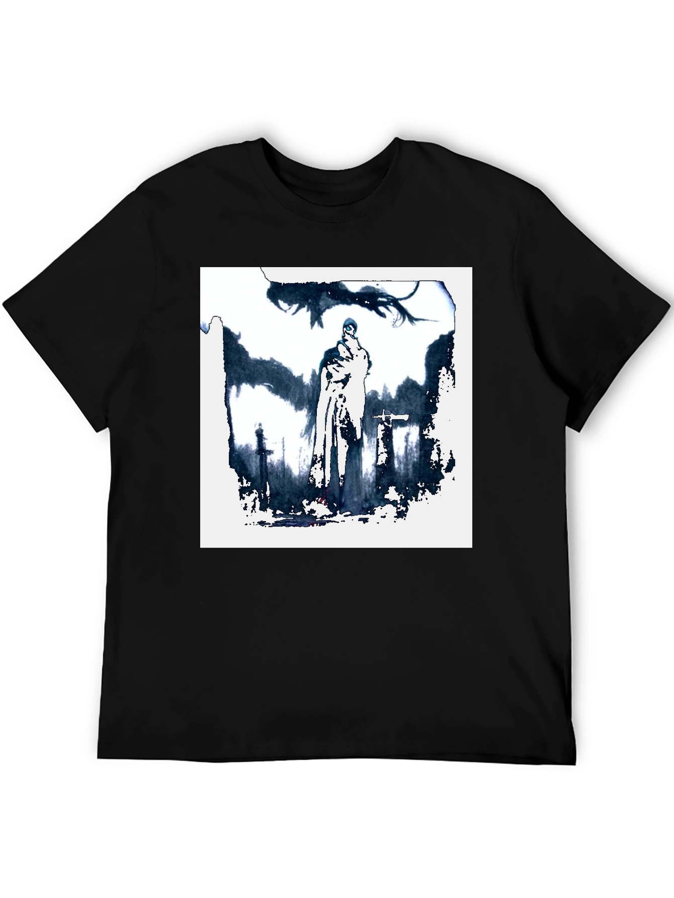 Black Mystic Knight Graphic Tee - Black Cotton T-Shirt view 5