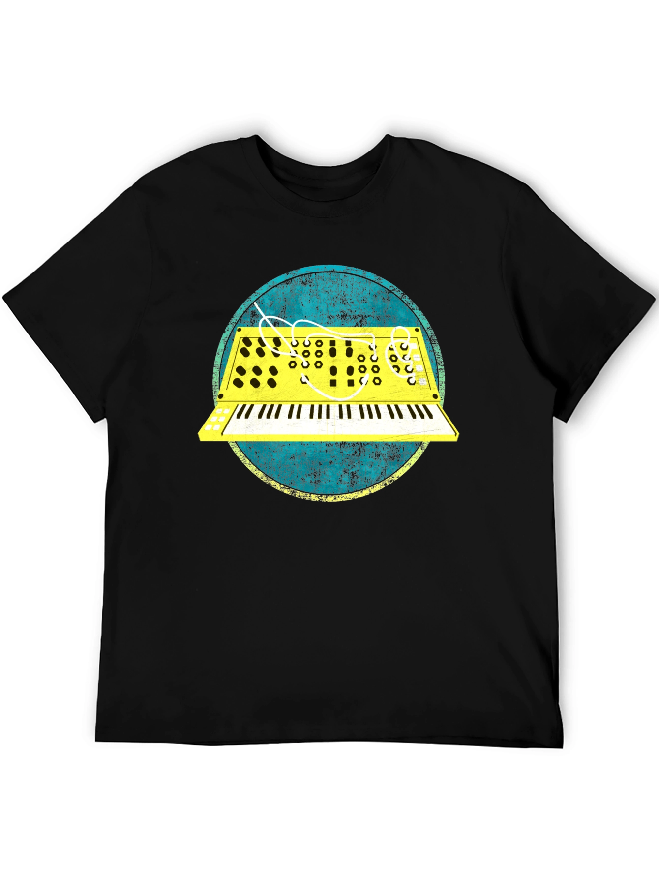 Black Retro Synth Graphic Tee - Vintage Keyboard T-Shirt view 5