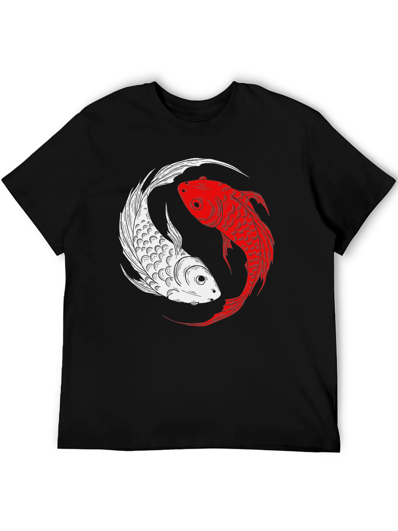 Black Yin Yang Koi Fish Graphic T-Shirt view 5