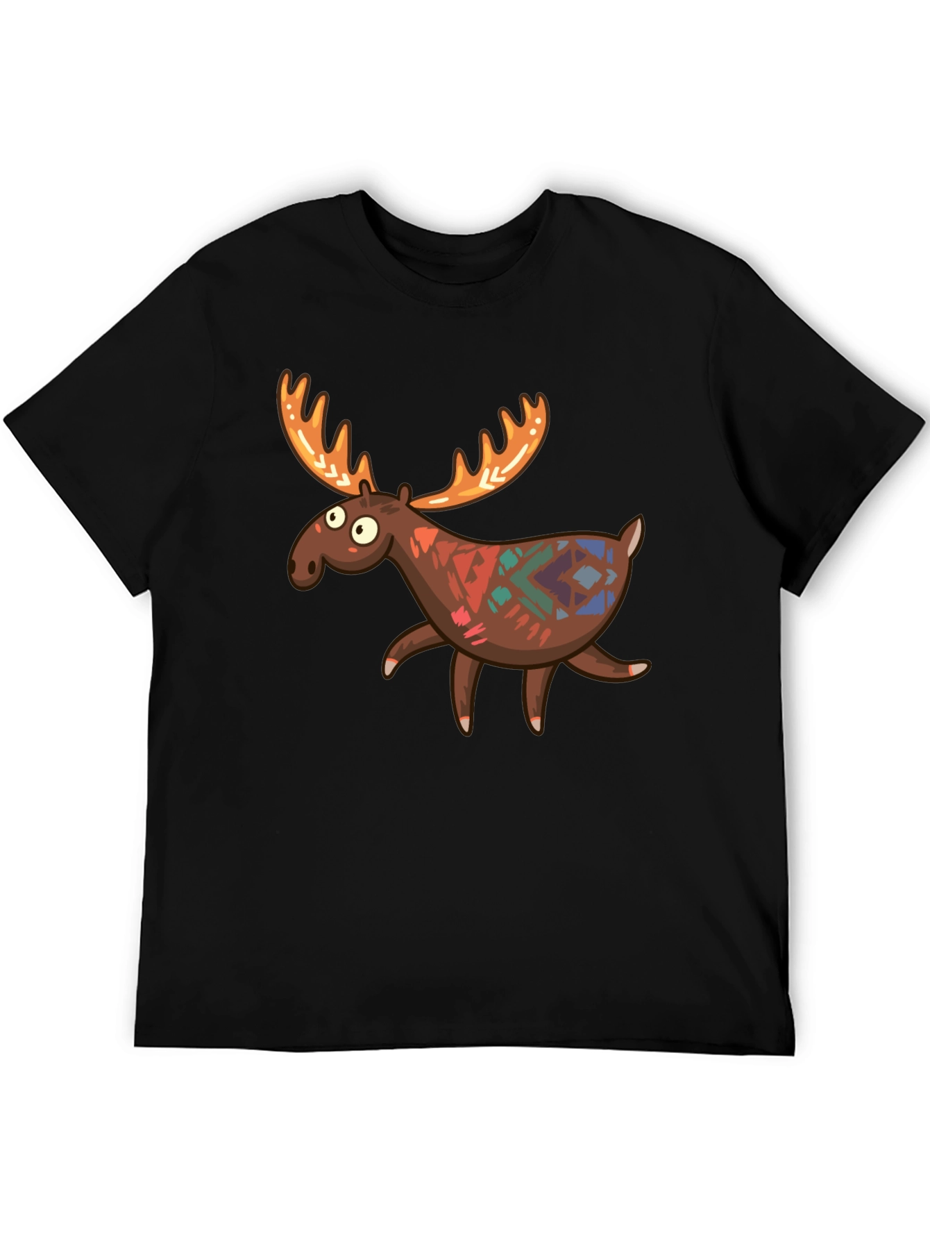 Black Funny Moose Graphic Tee - Black Cotton T-Shirt view 5
