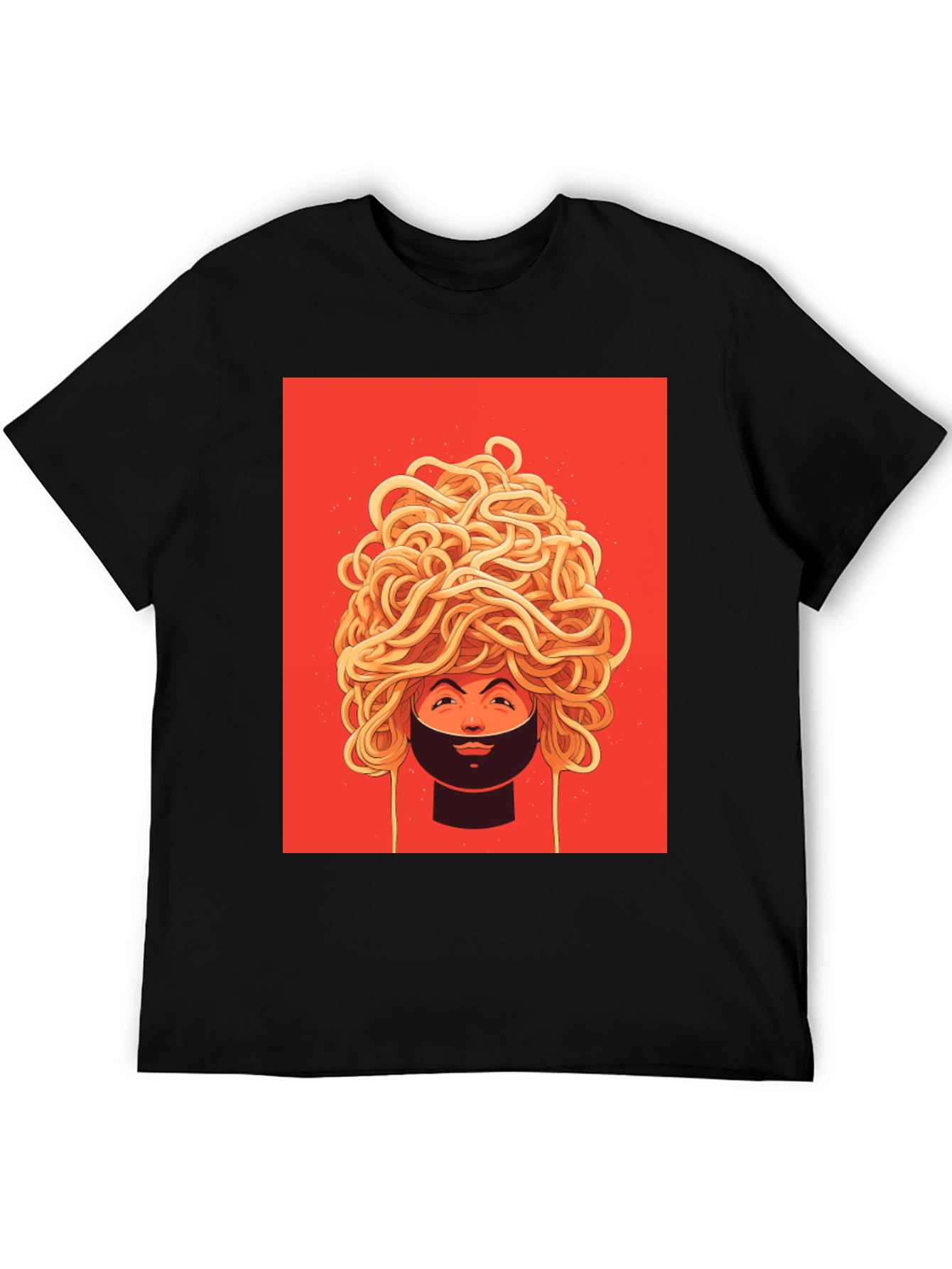 Black Spaghetti Head Graphic Tee - Quirky Unisex T-Shirt view 5