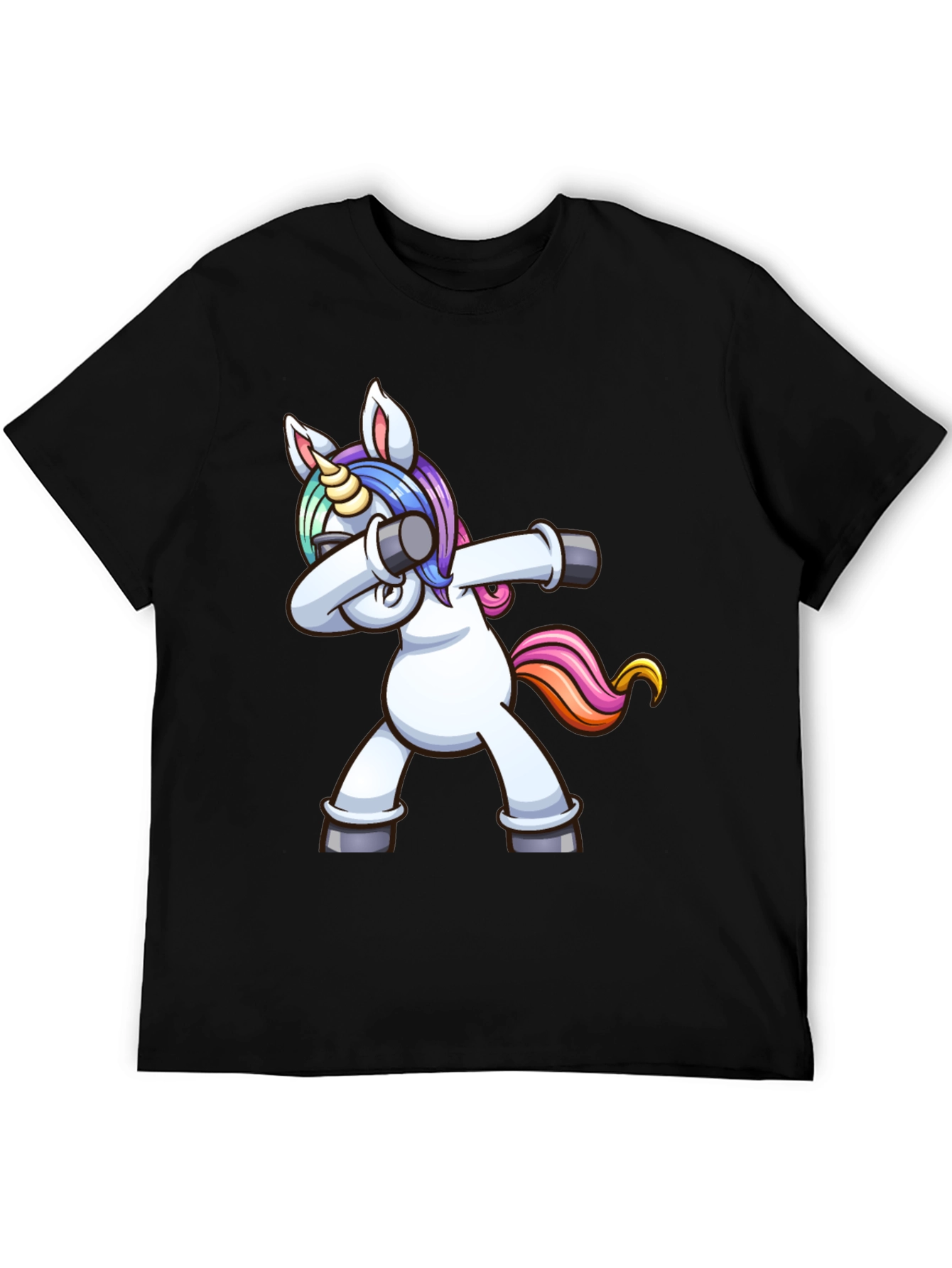 Black Dabbing Unicorn Graphic Tee - Black Cotton Shirt view 5