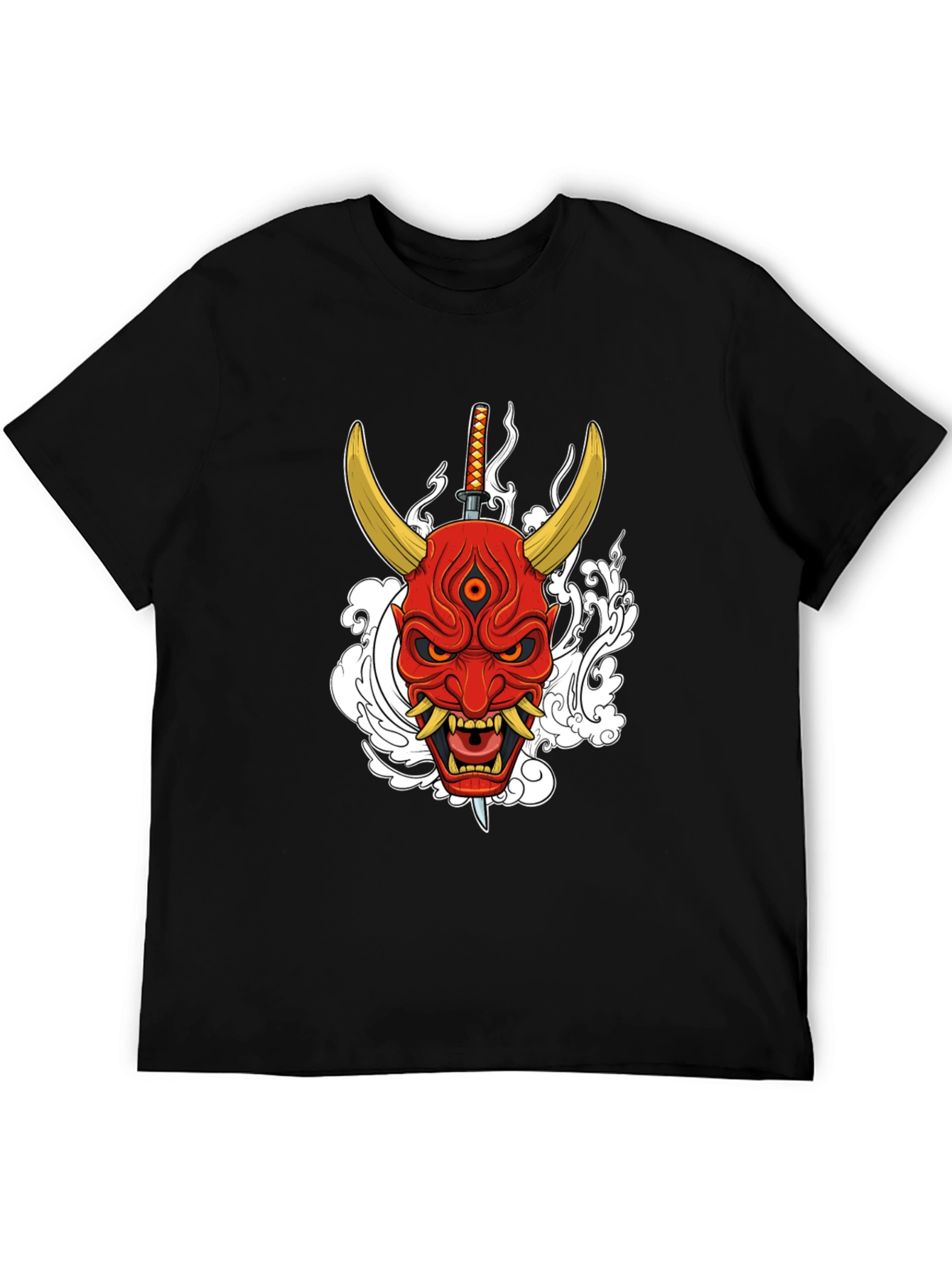 Black Samurai Oni Mask Graphic T-Shirt view 5