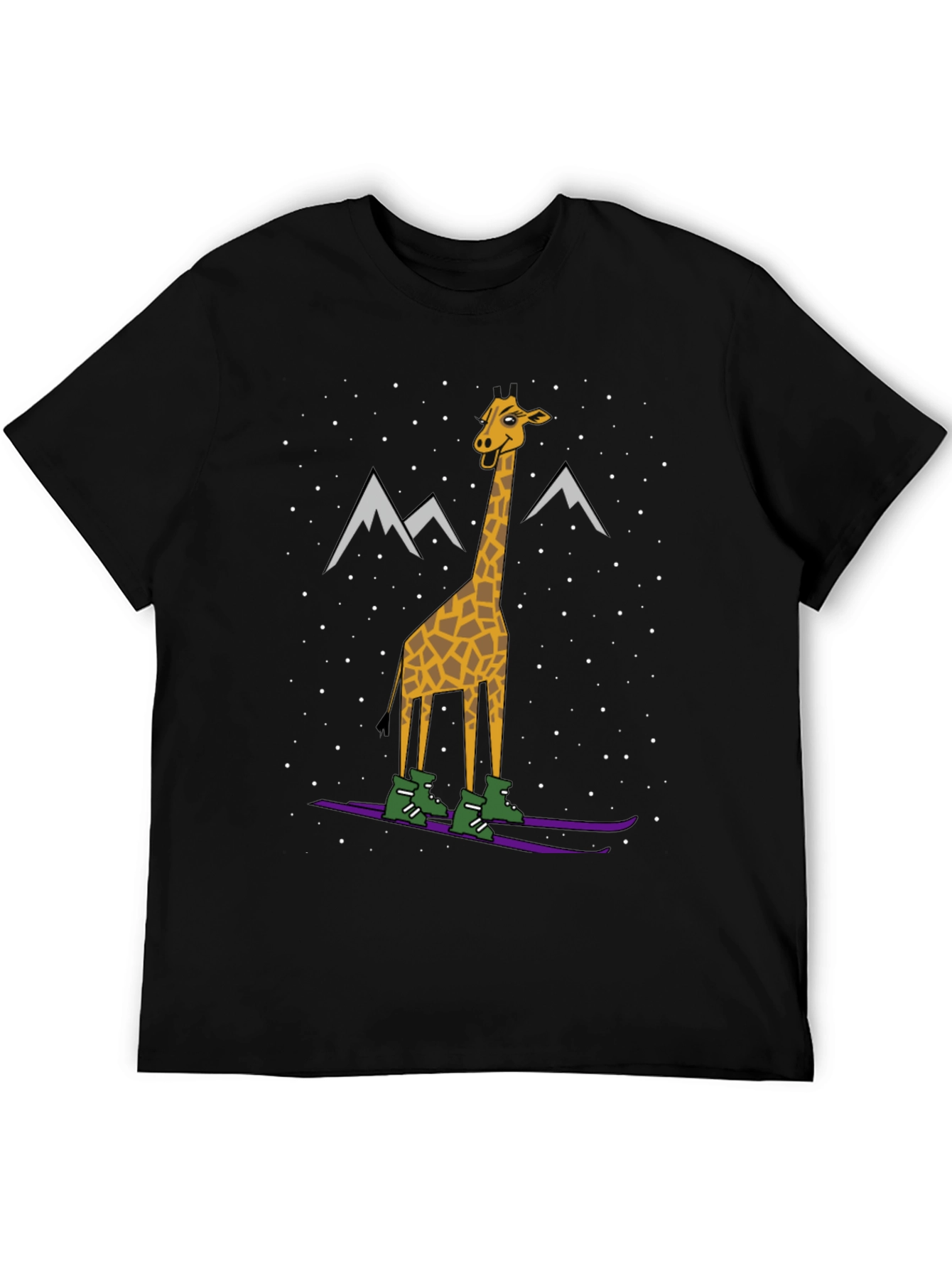 Black Skiing Giraffe Graphic Tee - Unique Winter Holiday T-Shirt view 5
