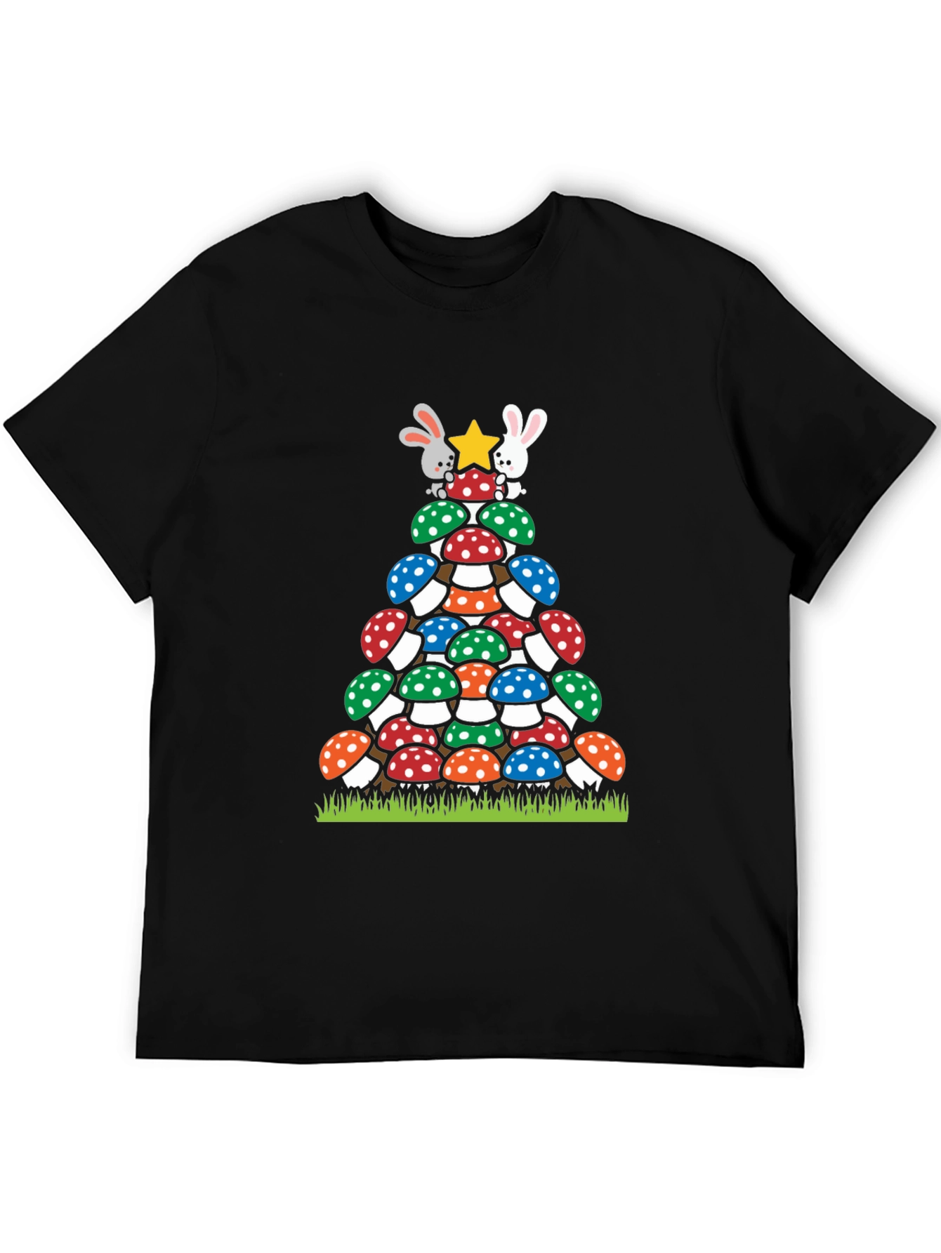 Black Mushroom Christmas Tree T-Shirt view 5